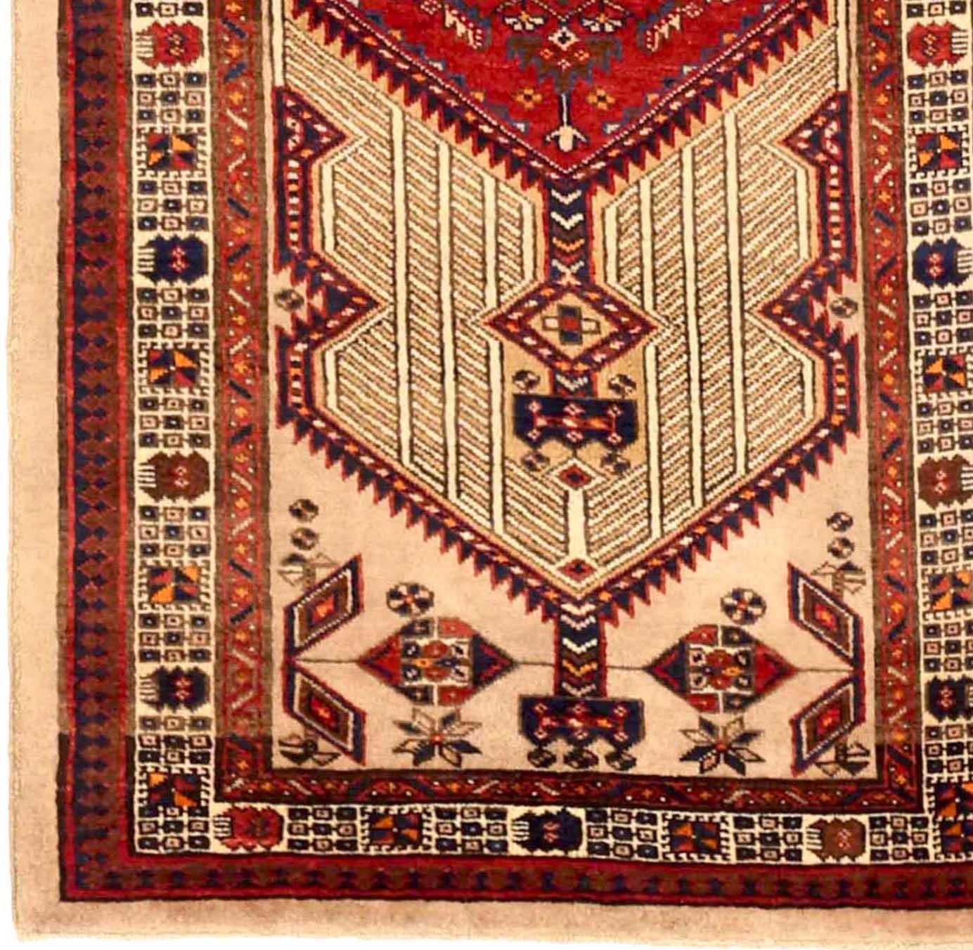 Asiatique Petit tapis persan Sarab Circa 1940 - Laine Ivoire Rouge 72160 en vente