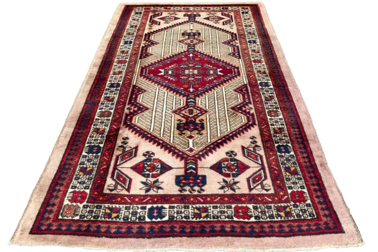 Perse Petit tapis persan Sarab Circa 1940 - Laine Ivoire Rouge 72161 en vente