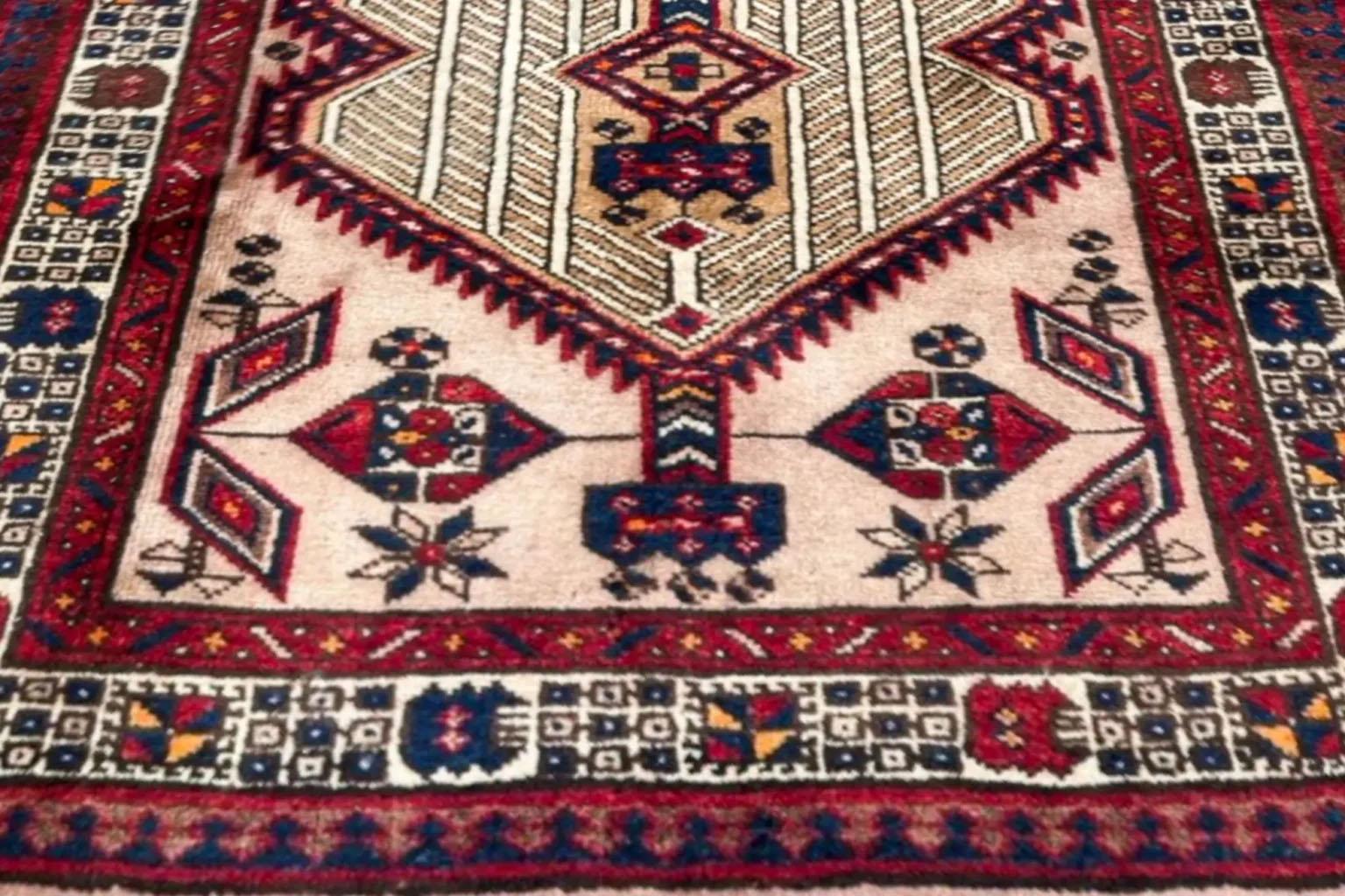 Tissé à la main Petit tapis persan Sarab Circa 1940 - Laine Ivoire Rouge 72161 en vente