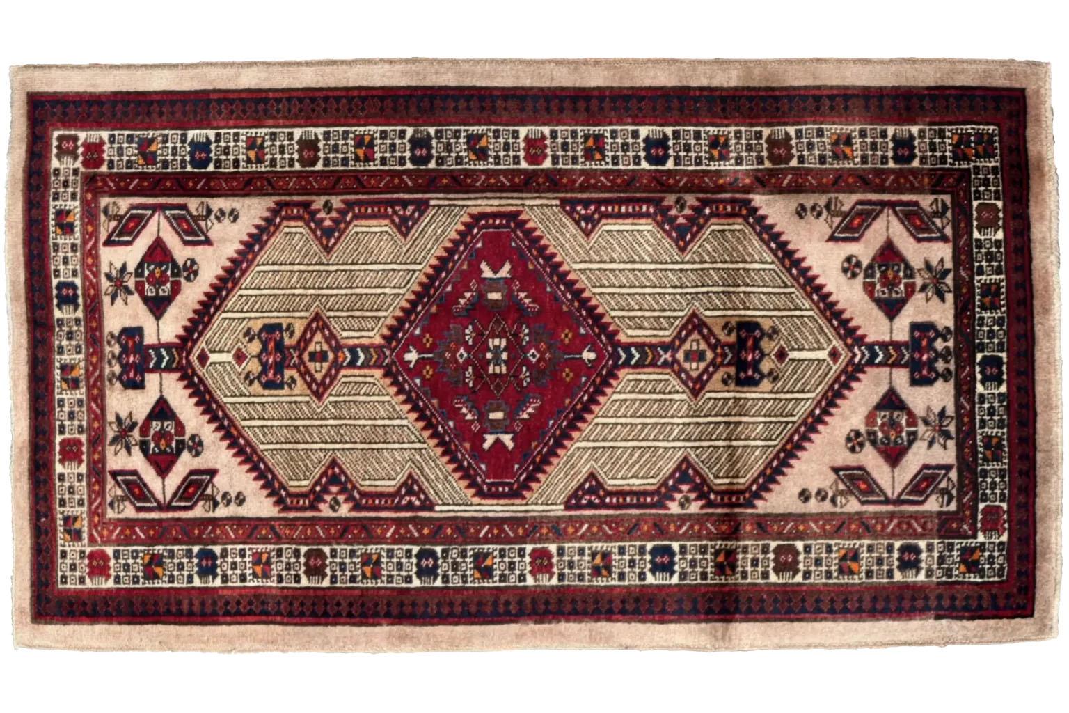Tribal Persian Sarab Small Rug Circa 1940 - Wool Ivory Red For Sale