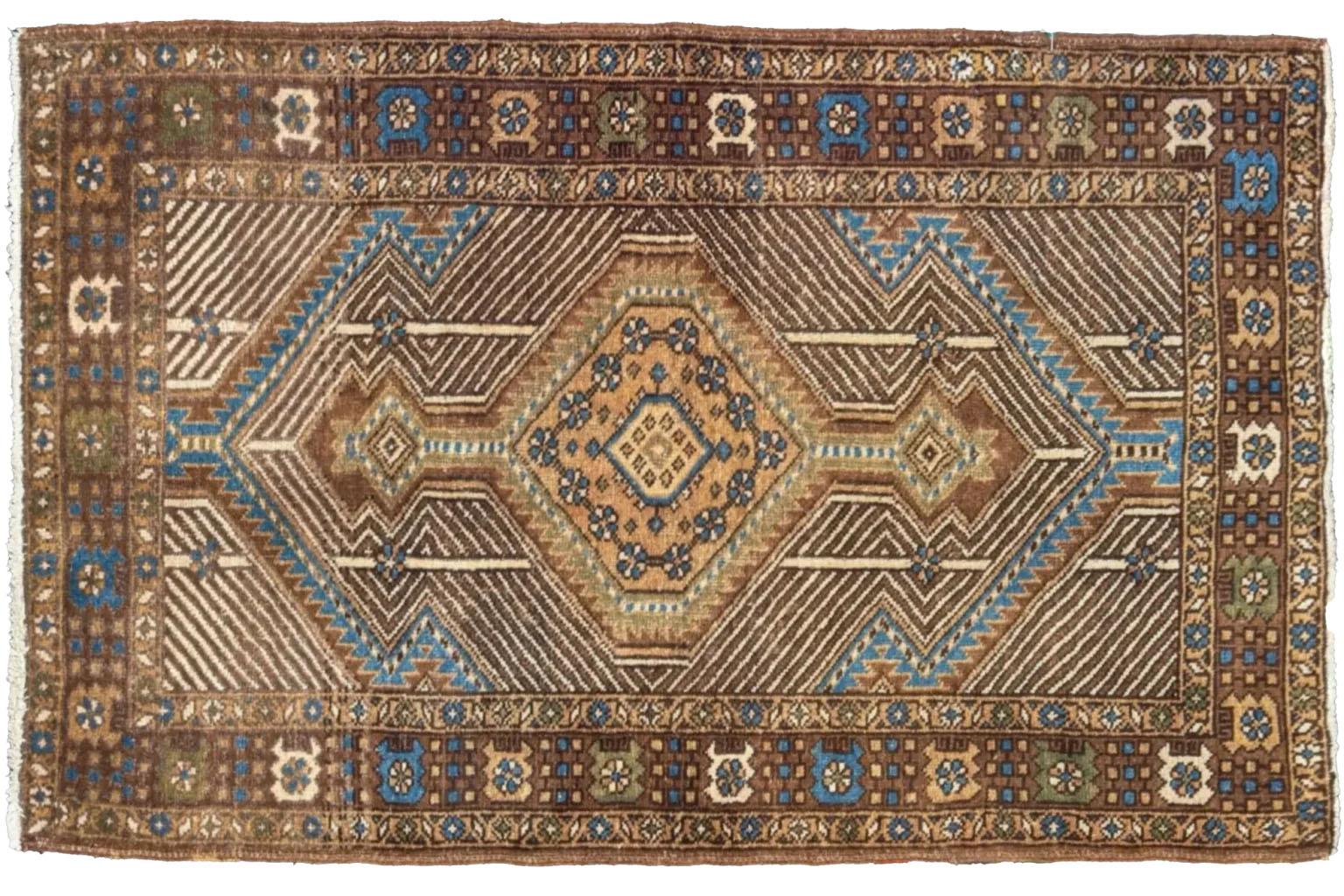 Tribale Tappeto Persiano Sarab Small - Lana Blu Marrone Avorio Design - 88806 in vendita