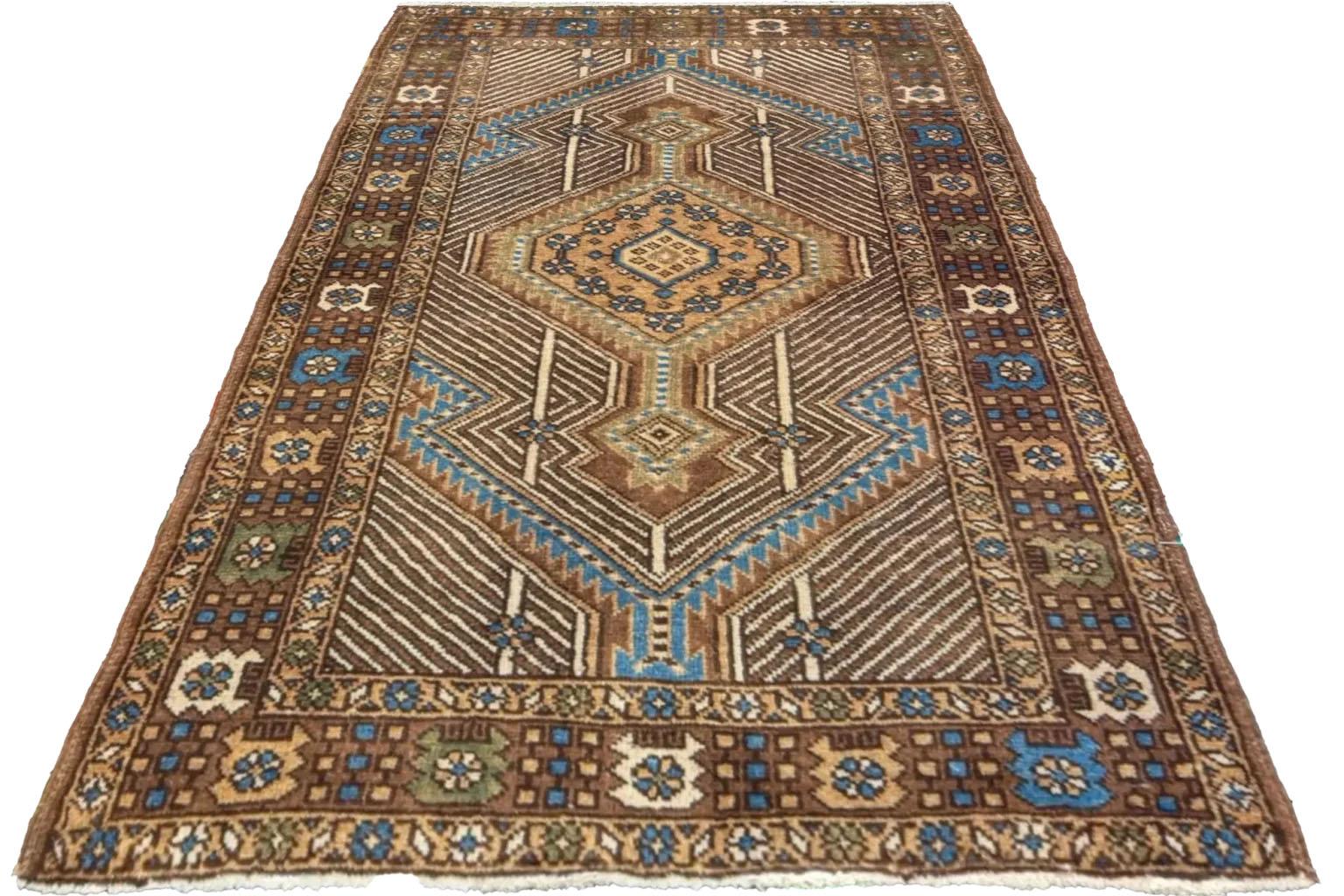 Tessuto a mano Tappeto Persiano Sarab Small - Lana Blu Marrone Avorio Design - 88806 in vendita