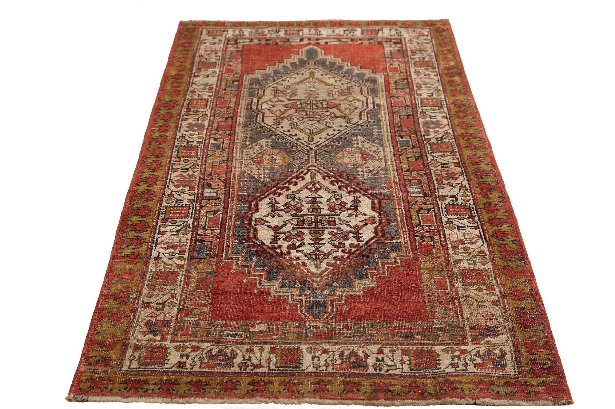 Persischer Sarab Kleiner Teppich - Wolle Grau Elfenbein Rot Gelb Design - 96800 (Irakisch) im Angebot