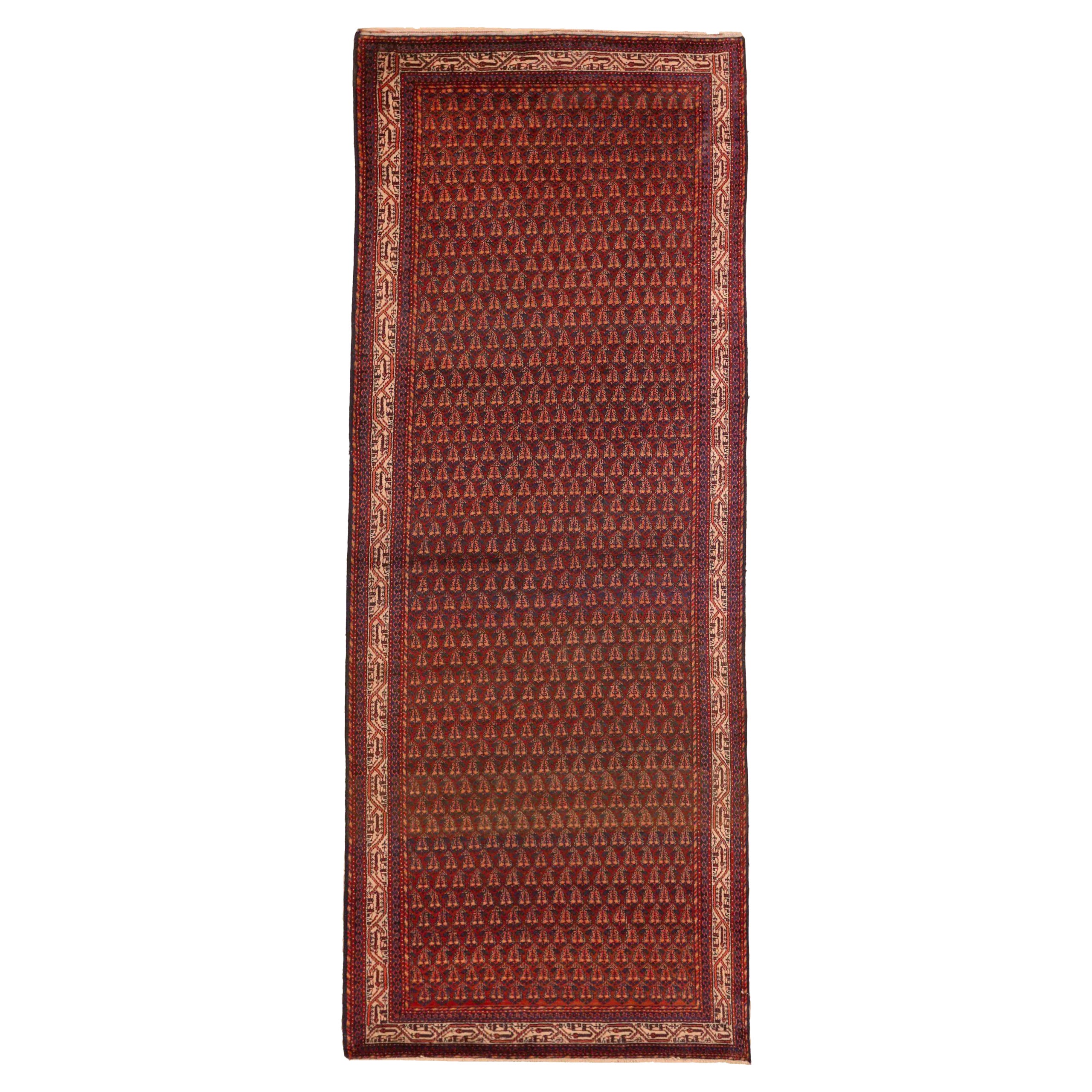 Tappeto Persiano Saraband Runner - Lana Avorio Blu Navy Rosso Design - 75373