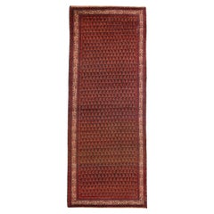 Persian Saraband Runner Rug - Wool Ivory Navy Blue Red Design - 75373