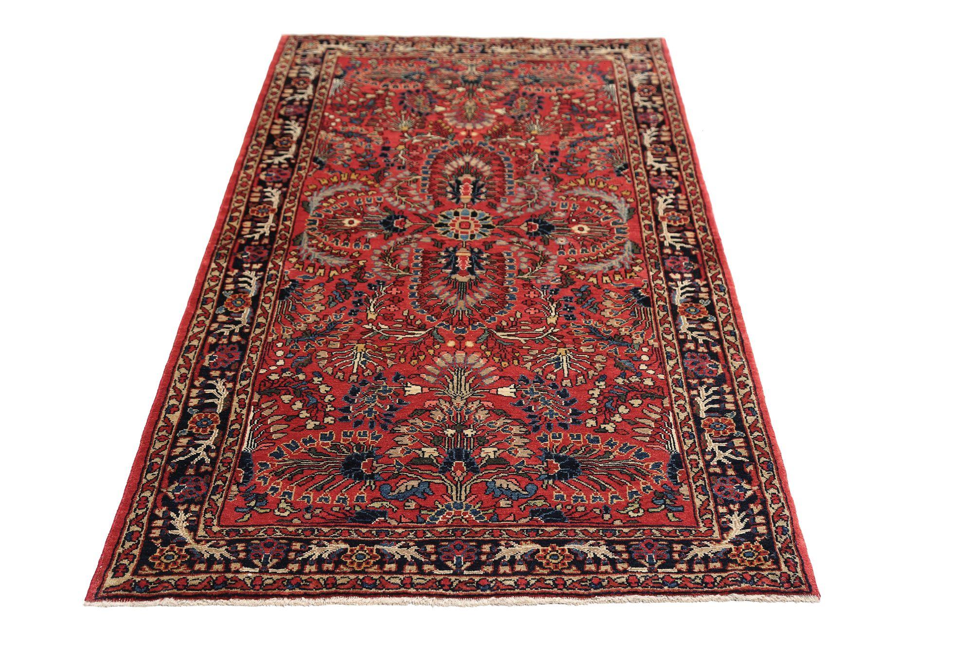 Persischer Sarogh Kleiner Teppich - rotes Wolldesign - 97082 (Irakisch) im Angebot
