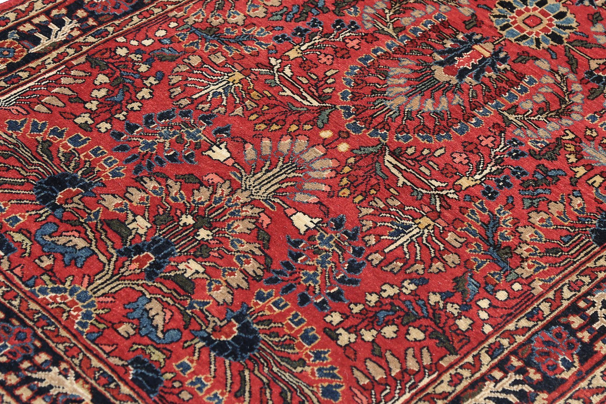 Persischer Sarogh Kleiner Teppich - rotes Wolldesign - 97082 (20. Jahrhundert) im Angebot