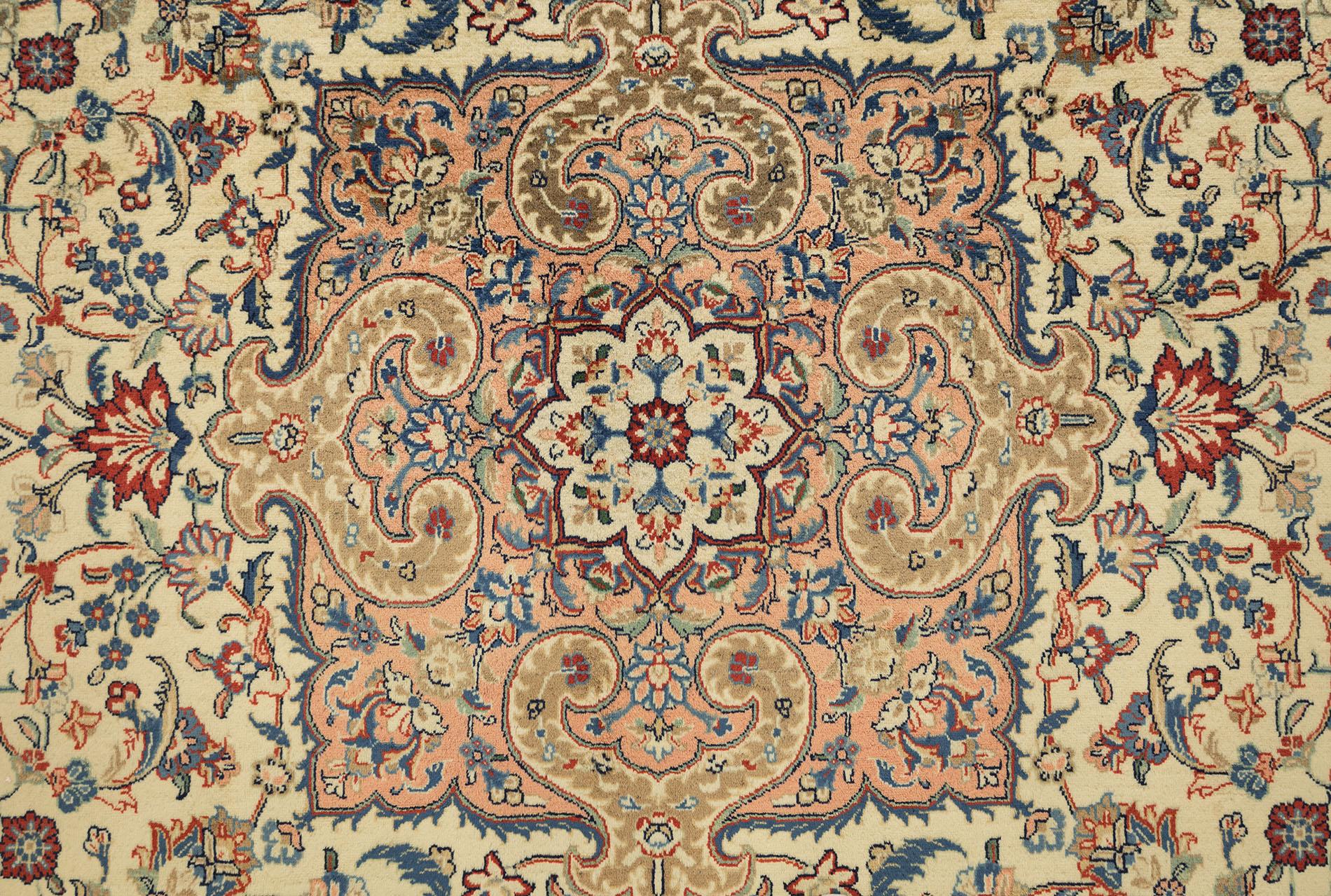 Persischer Sarough Teppich, handgeknüpft, 11.5x8.2 ft - Elfenbein, Rot und Blau (Ende des 20. Jahrhunderts) im Angebot