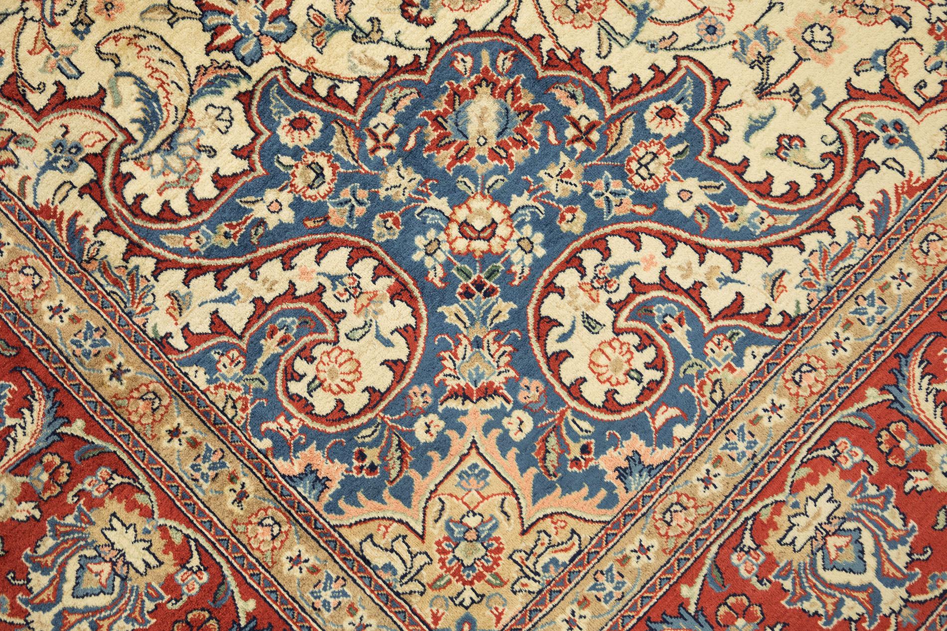 Persischer Sarough Teppich, handgeknüpft, 11.5x8.2 ft - Elfenbein, Rot und Blau (Wolle) im Angebot