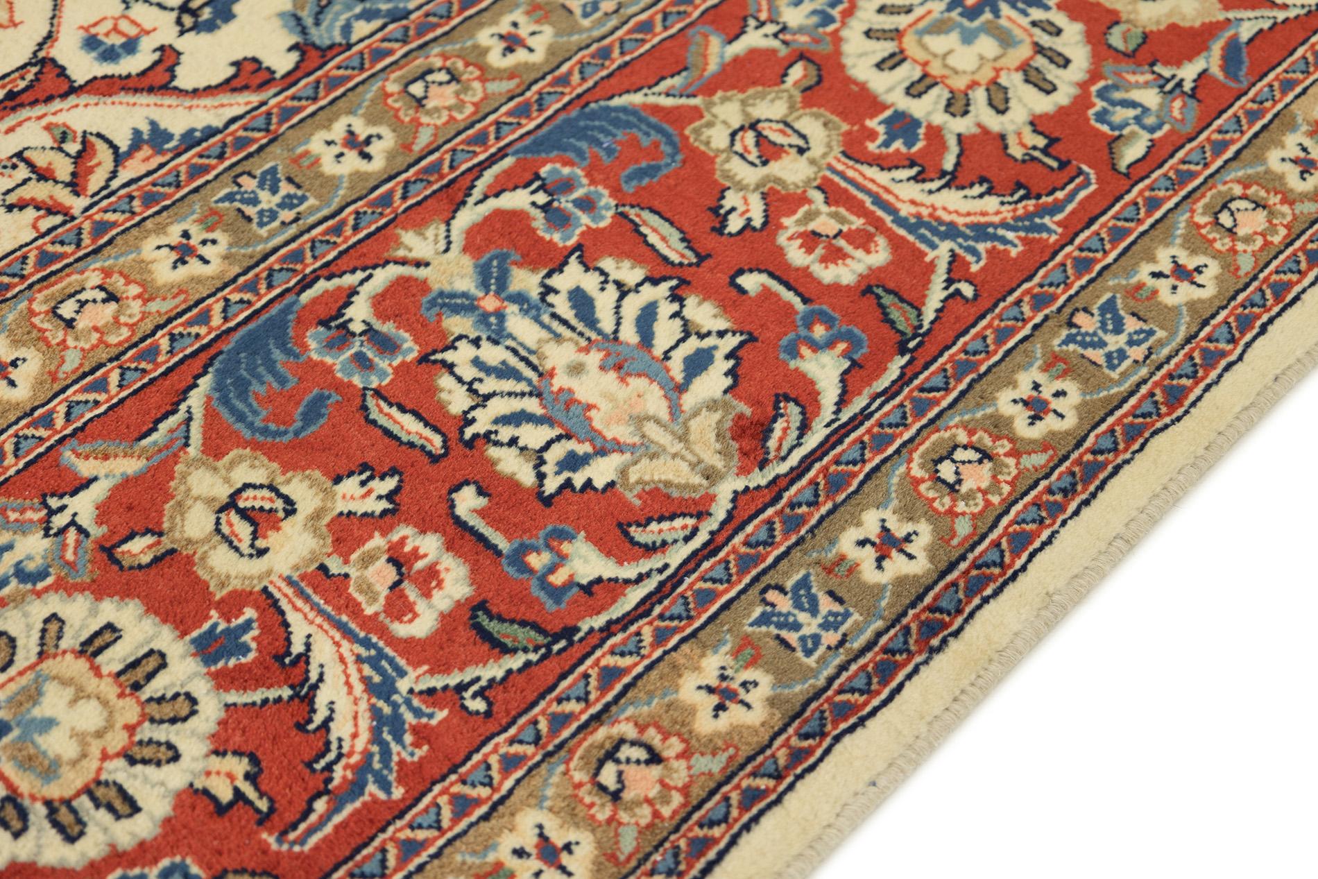 Persischer Sarough Teppich, handgeknüpft, 11.5x8.2 ft - Elfenbein, Rot und Blau im Angebot 1