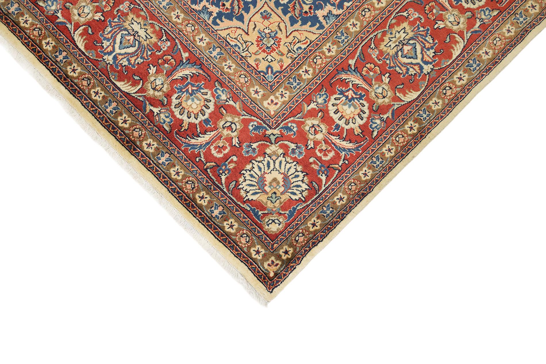 Persischer Sarough Teppich, handgeknüpft, 11.5x8.2 ft - Elfenbein, Rot und Blau im Angebot 2