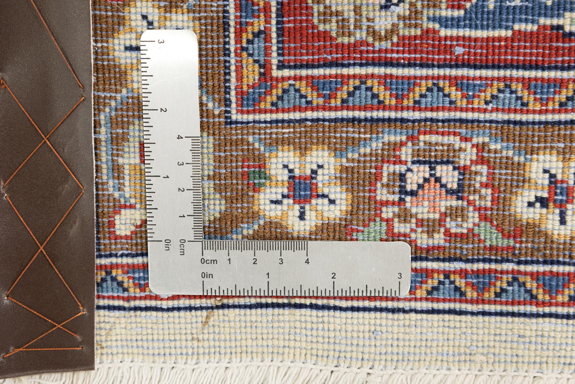 Persischer Sarough Teppich, handgeknüpft, 11.5x8.2 ft - Elfenbein, Rot und Blau im Angebot 3