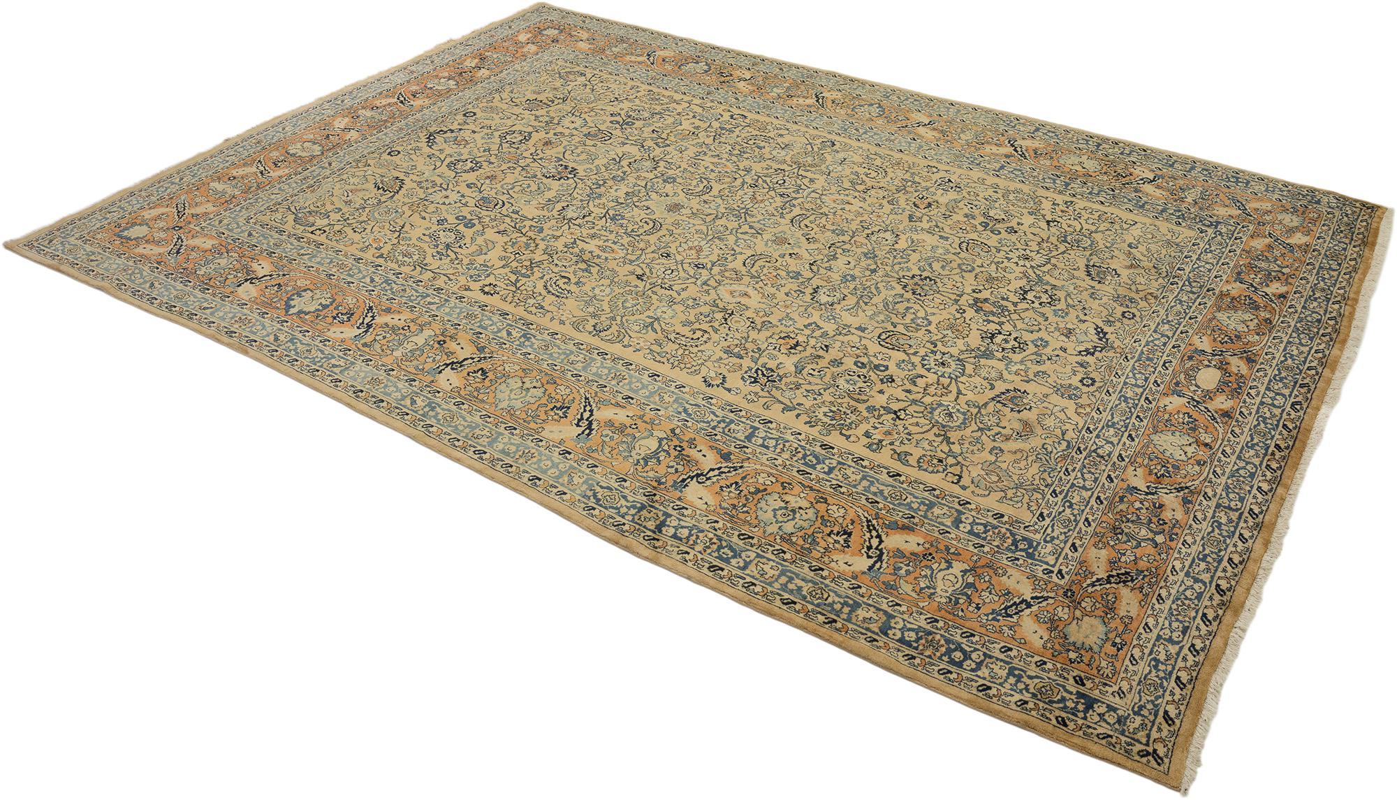 Hand-Knotted Persian Sarough Rug, Hand Knotted, 15.2x11.3 ft – Beige & Blue For Sale