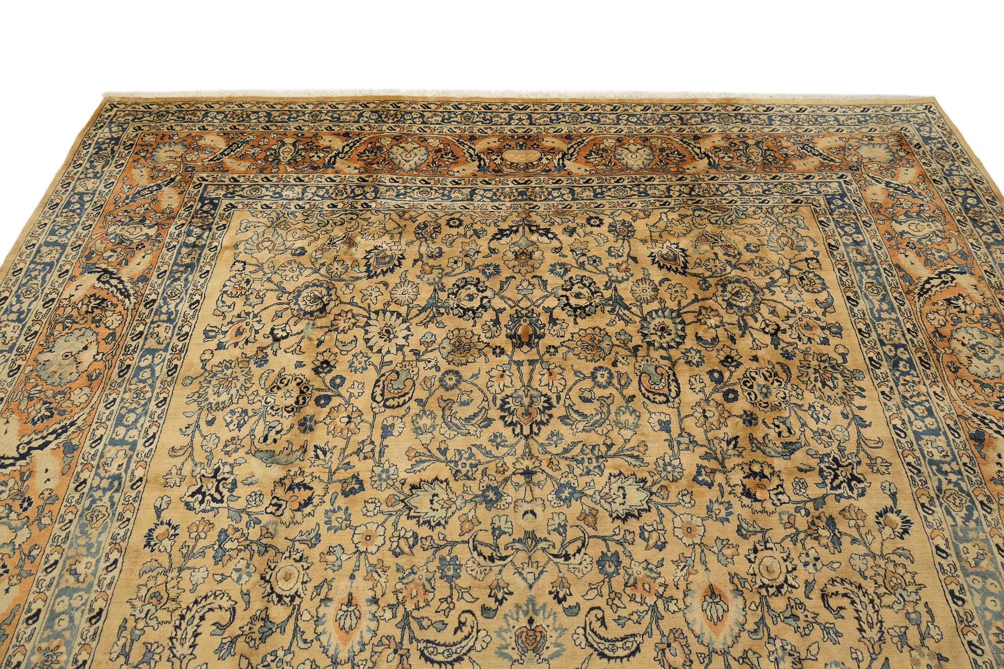 Persian Sarough Rug, Hand Knotted, 15.2x11.3 ft – Beige & Blue In Excellent Condition For Sale In North Bergen, NJ