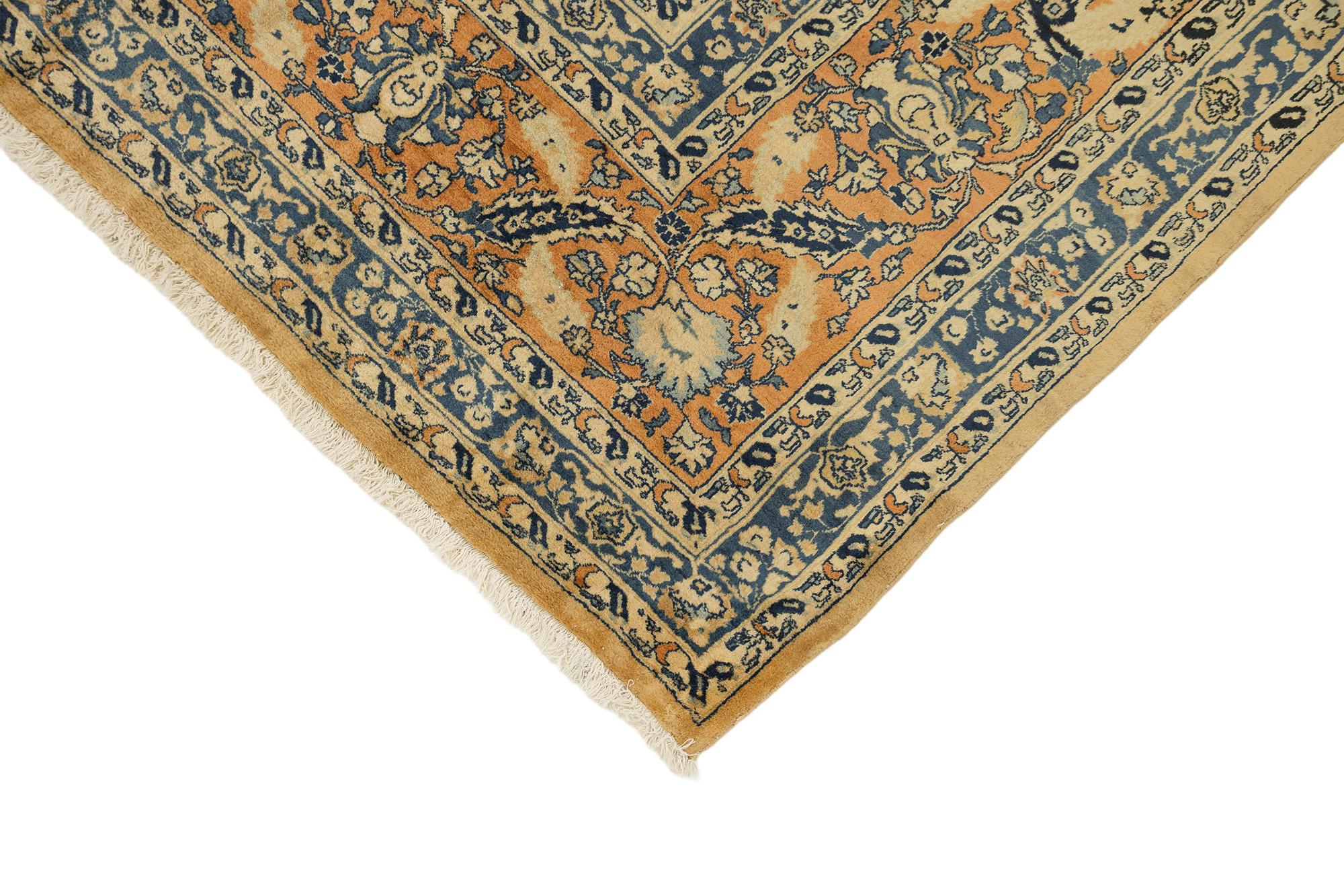 Wool Persian Sarough Rug, Hand Knotted, 15.2x11.3 ft – Beige & Blue For Sale