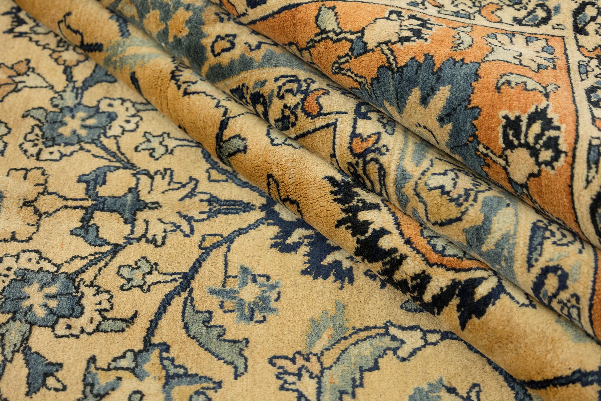 Persian Sarough Rug, Hand Knotted, 15.2x11.3 ft – Beige & Blue For Sale 1