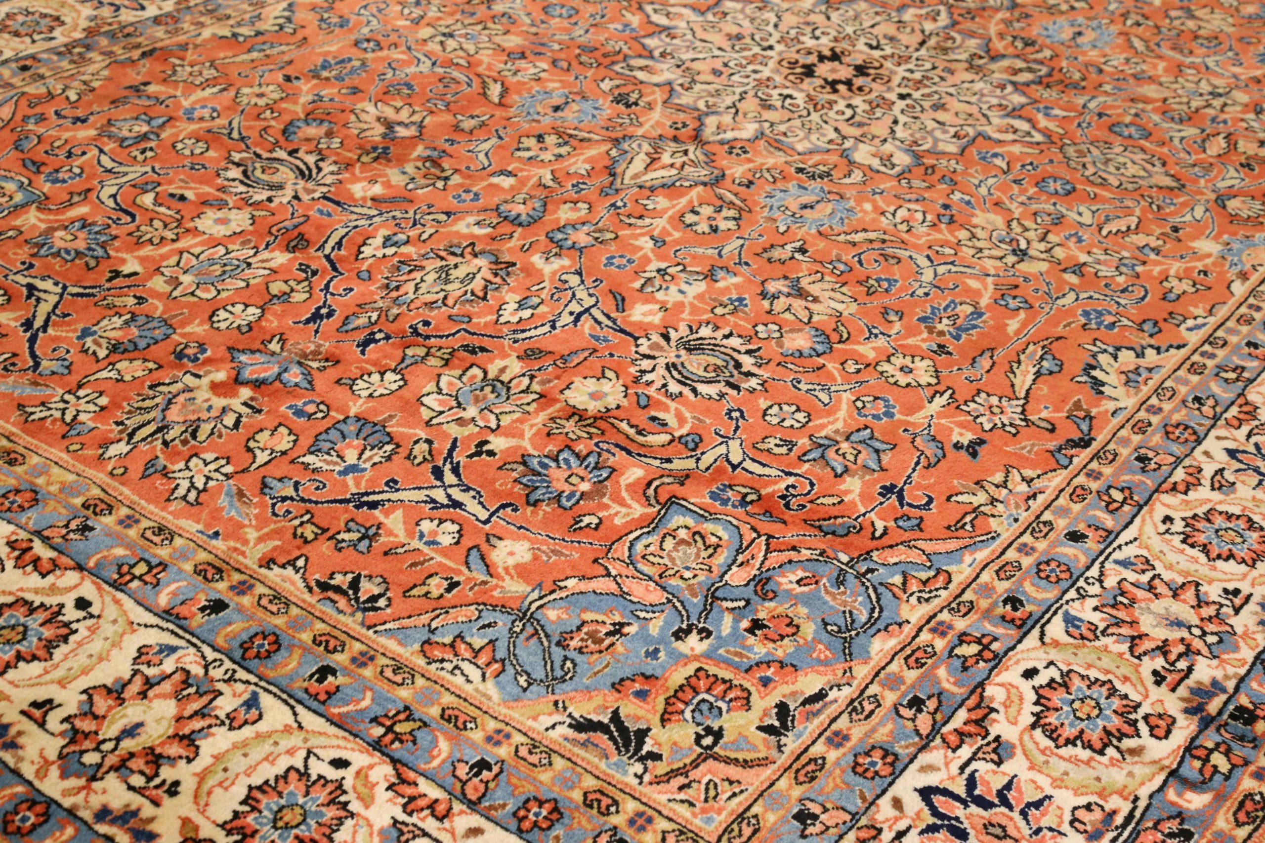 Persische Sarouk-Teppiche Circa 1910 - Wolle Blau Elfenbein Rot Design - 75291 (Asiatisch) im Angebot