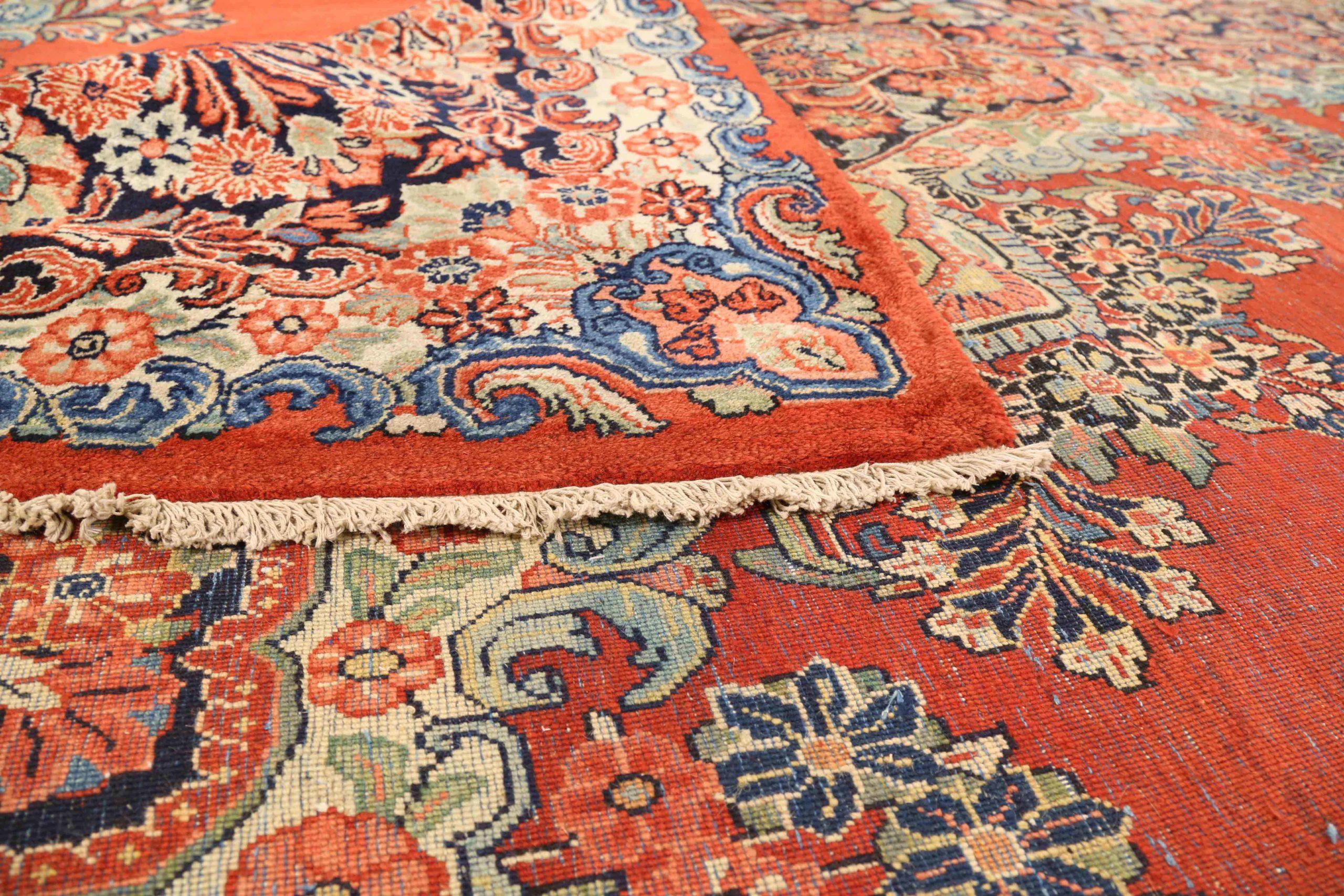 Persische Sarouk-Teppiche Circa 1940 - Wolle Elfenbein Marineblau Blau Rot 72198 im Zustand „Hervorragend“ im Angebot in Dallas, TX