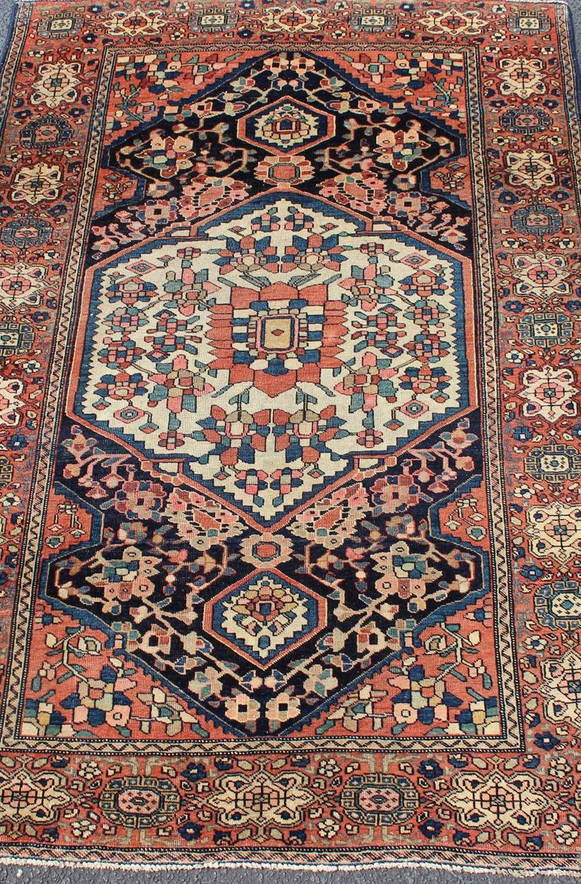 Sarouk Farahan Persian Sarouk Faraghan Small Rug with Medallion Design Antique For Sale