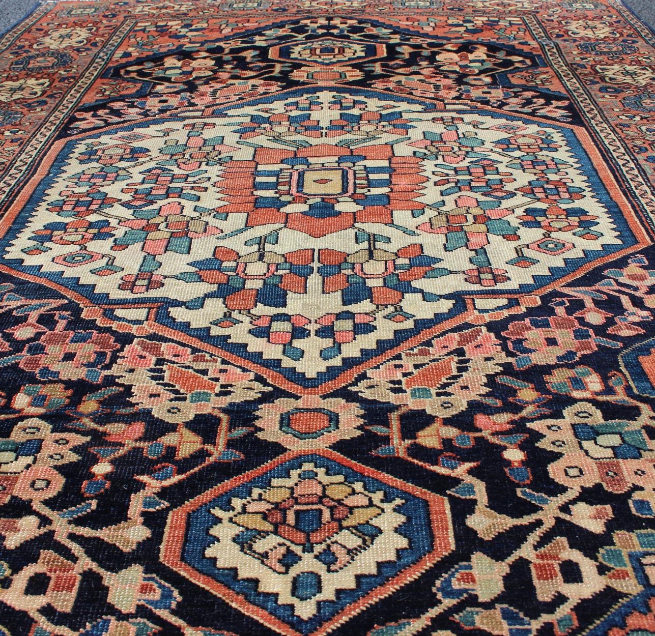 Hand-Knotted Persian Sarouk Faraghan Small Rug with Medallion Design Antique For Sale