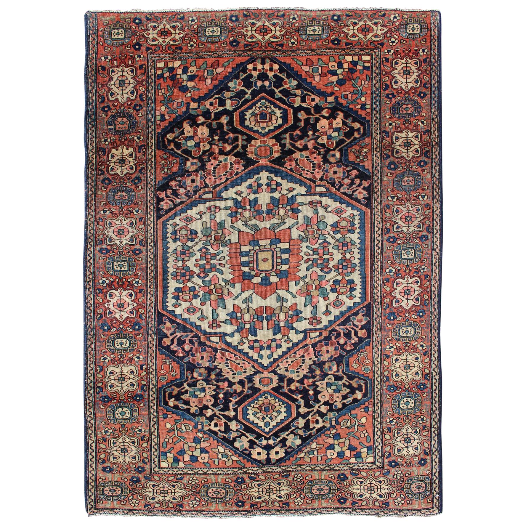 Persian Sarouk Faraghan Small Rug with Medallion Design Antique For Sale