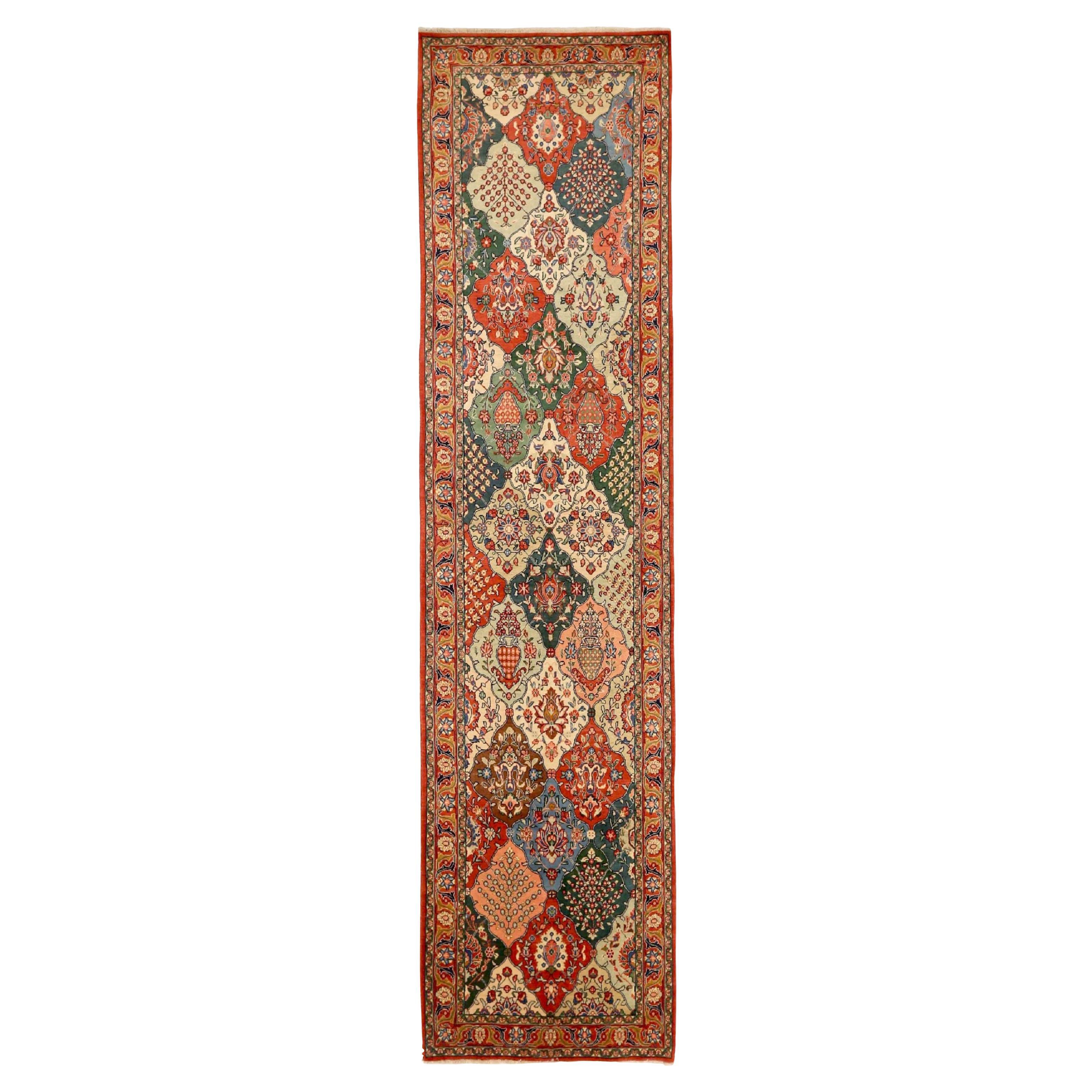Persischer Sarouk-Läufer Circa 1910 - Wolle Grün Elfenbein Rot 72275