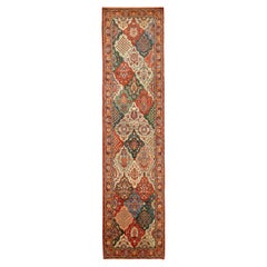 Persian Sarouk Runner Rug Circa 1910 - Wool Green Ivory Red 72275