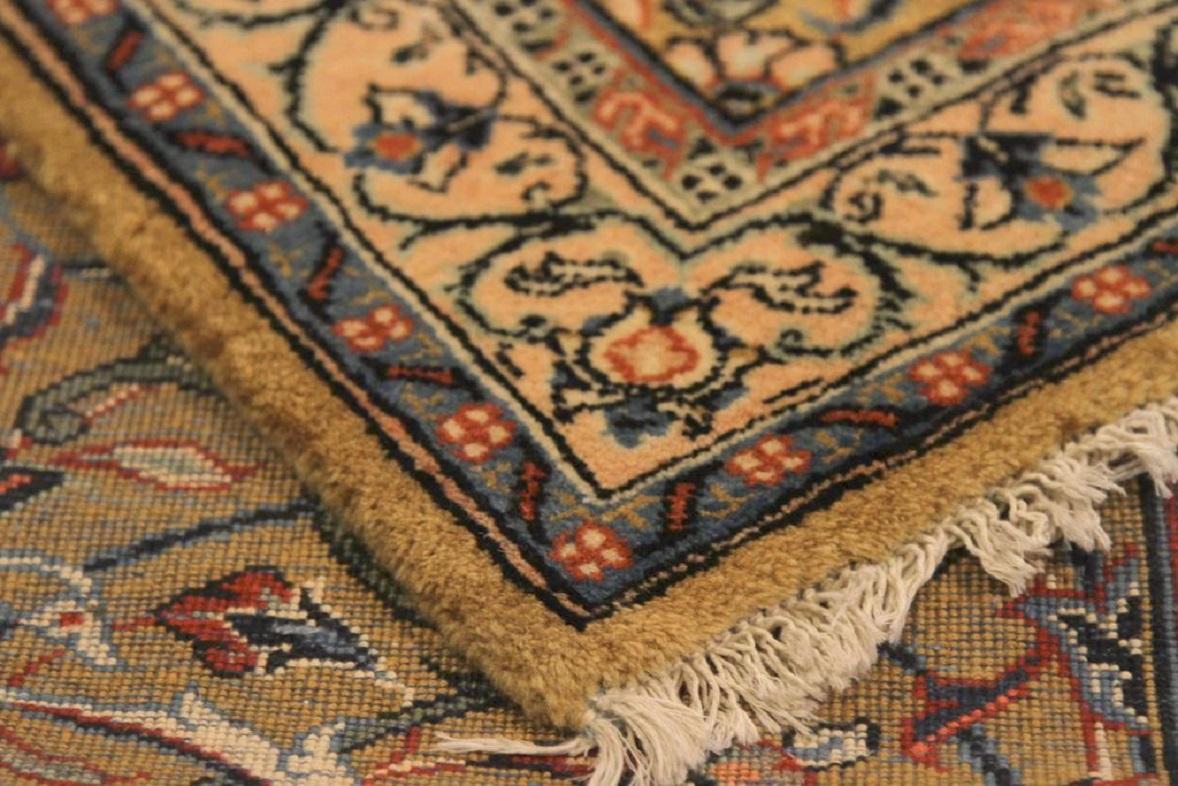 Persische Sarouk Läufer Teppich Circa 1940 - Wolle Elfenbein Marineblau Gelb 72049 (Asiatisch) im Angebot