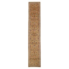 Persian Sarouk Runner Rug Circa 1940 - Wool Ivory Navy Blue Yellow 72049
