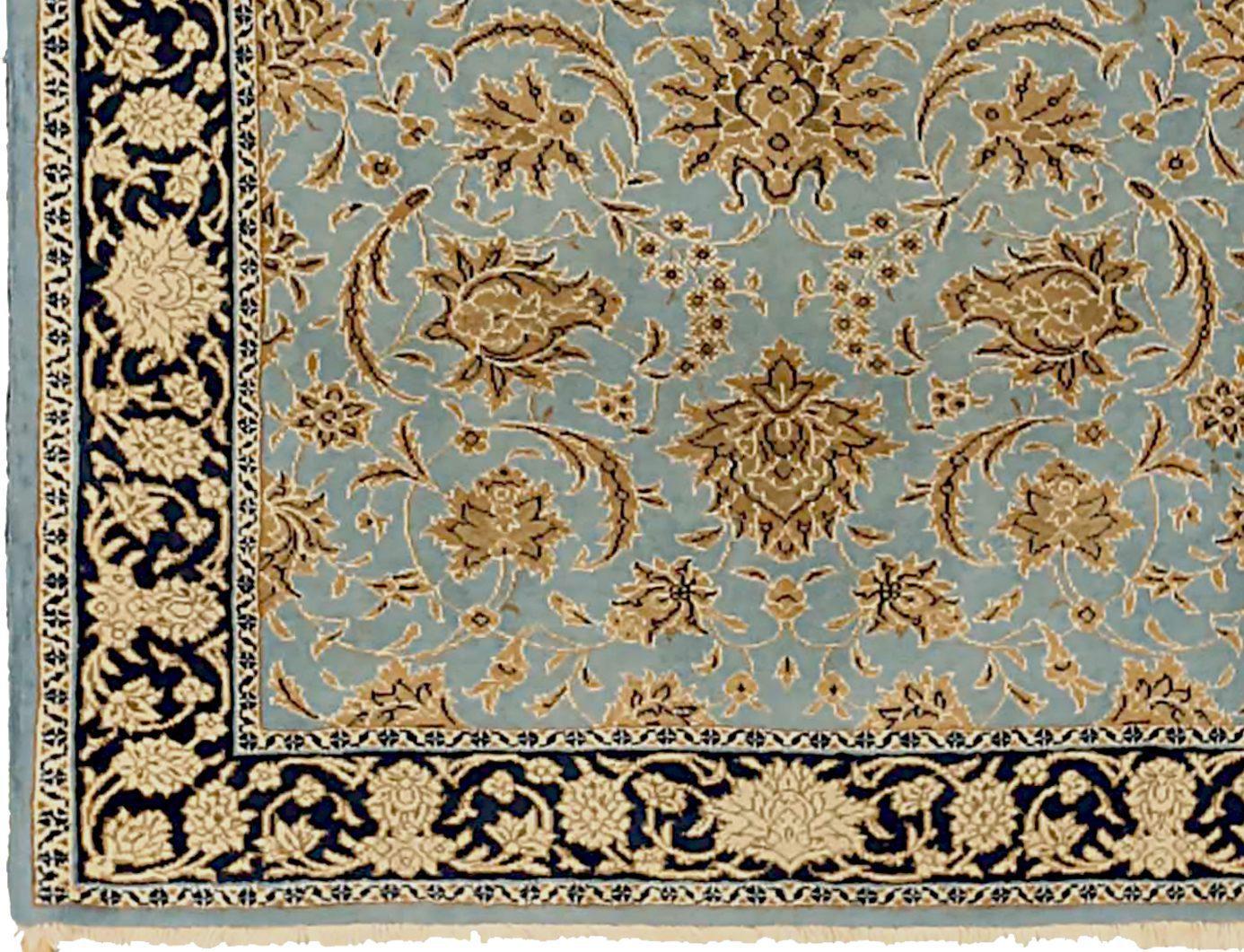 Persischer Sarouk Kleiner Teppich CIRCA 1940 - Wolle Blau Elfenbein Gelb 71341 (Asiatisch) im Angebot