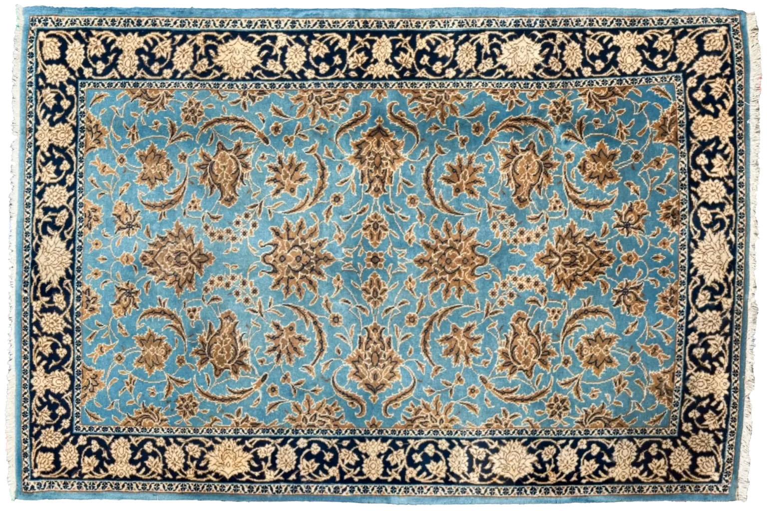 Alfombra Persa Sarouk Pequeña Circa 1940 - Lana Azul Marfil Amarillo 71341 Tejido a mano en venta