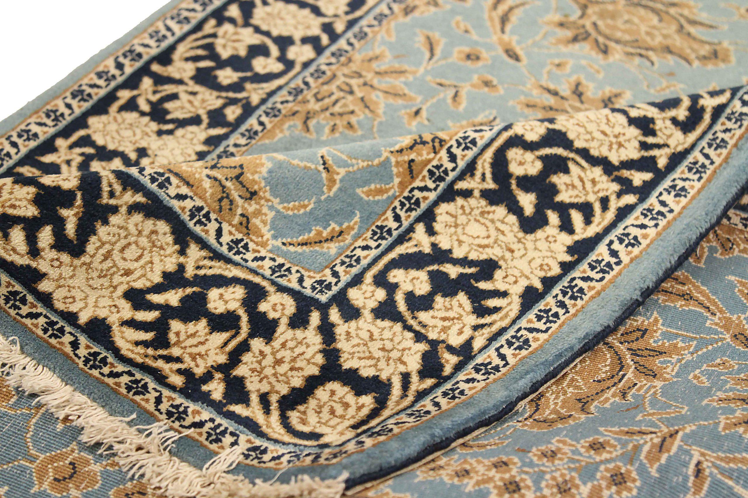 Persischer Sarouk Kleiner Teppich CIRCA 1940 - Wolle Blau Elfenbein Gelb 71341 im Zustand „Hervorragend“ im Angebot in Dallas, TX