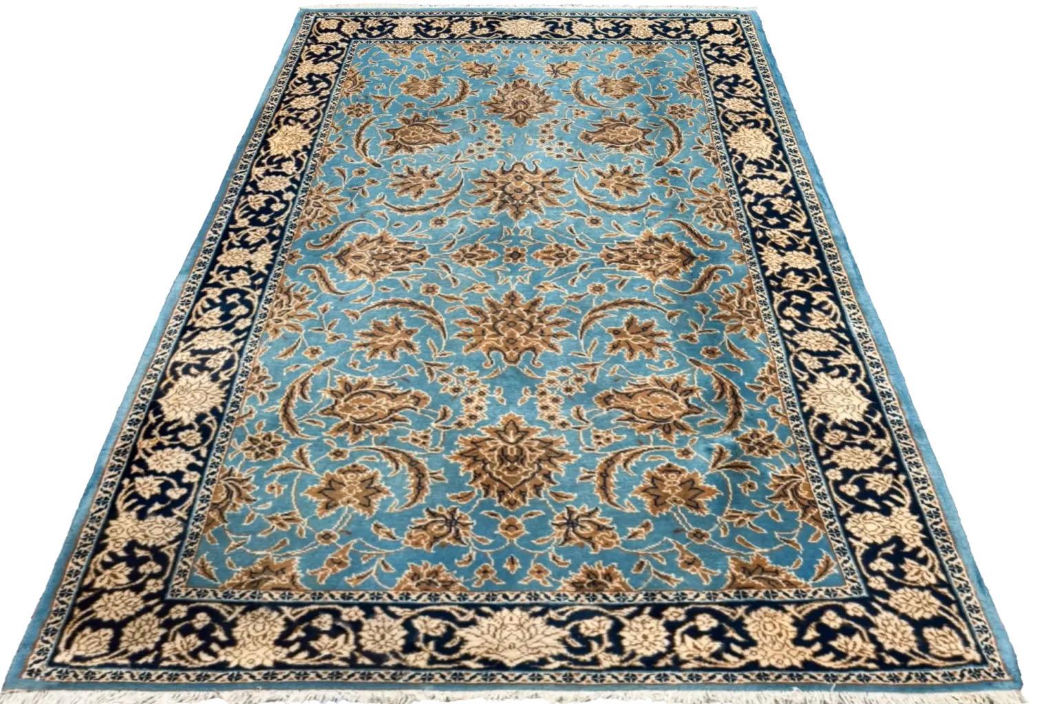 Alfombra Persa Sarouk Pequeña Circa 1940 - Lana Azul Marfil Amarillo 71341 en Excelente estado para la venta en Dallas, TX