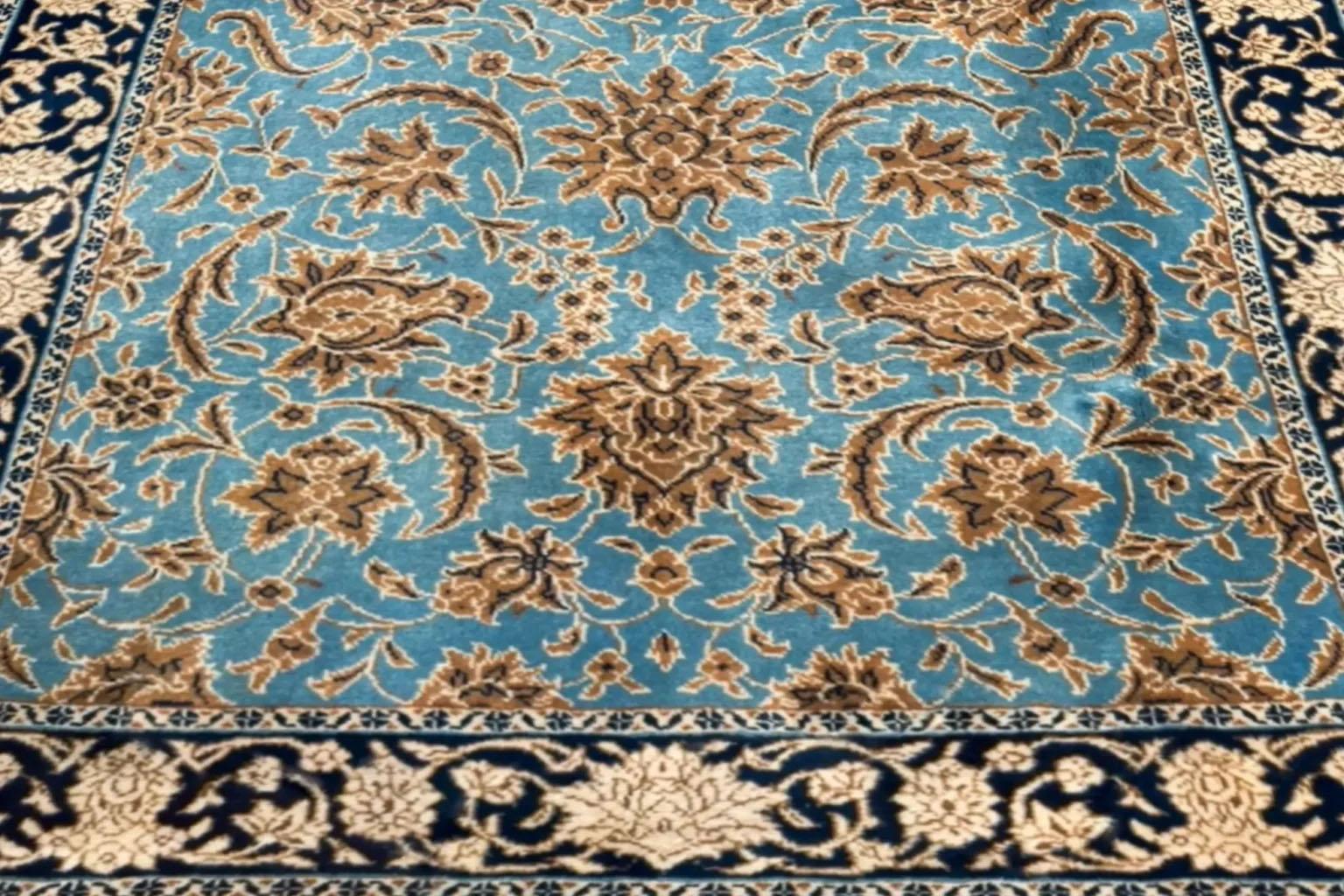 Alfombra Persa Sarouk Pequeña Circa 1940 - Lana Azul Marfil Amarillo 71341 siglo XX en venta