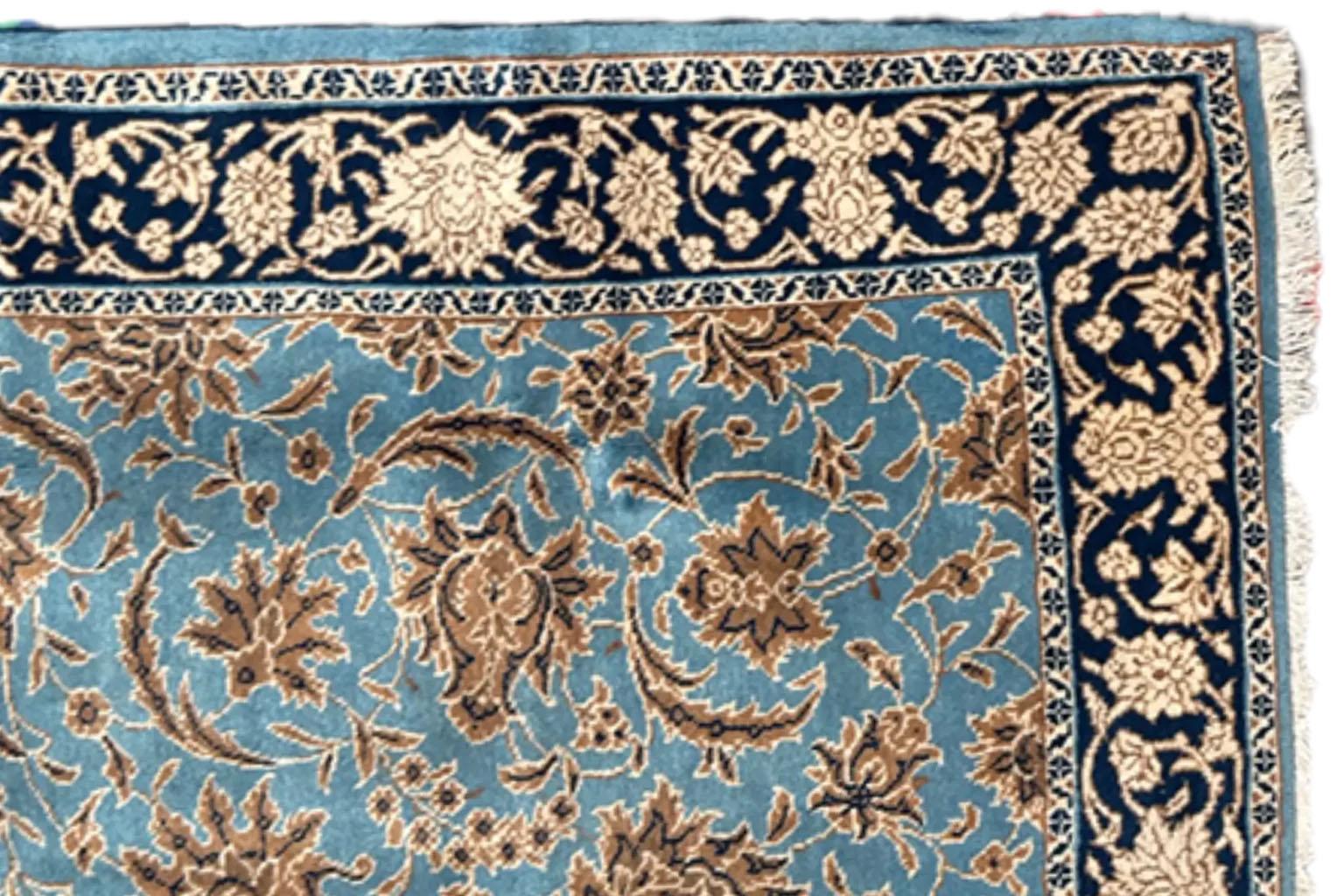 Alfombra Persa Sarouk Pequeña Circa 1940 - Lana Azul Marfil Amarillo 71341 en venta 1