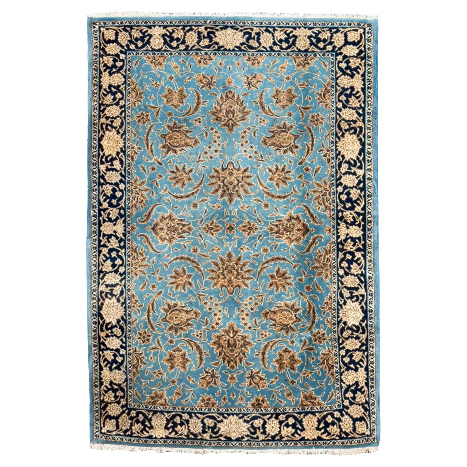 Alfombra Persa Sarouk Pequeña Circa 1940 - Lana Azul Marfil Amarillo 71341 en venta