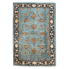 Persian Sarouk Small Rug Circa 1940 - Blue Ivory Yellow
