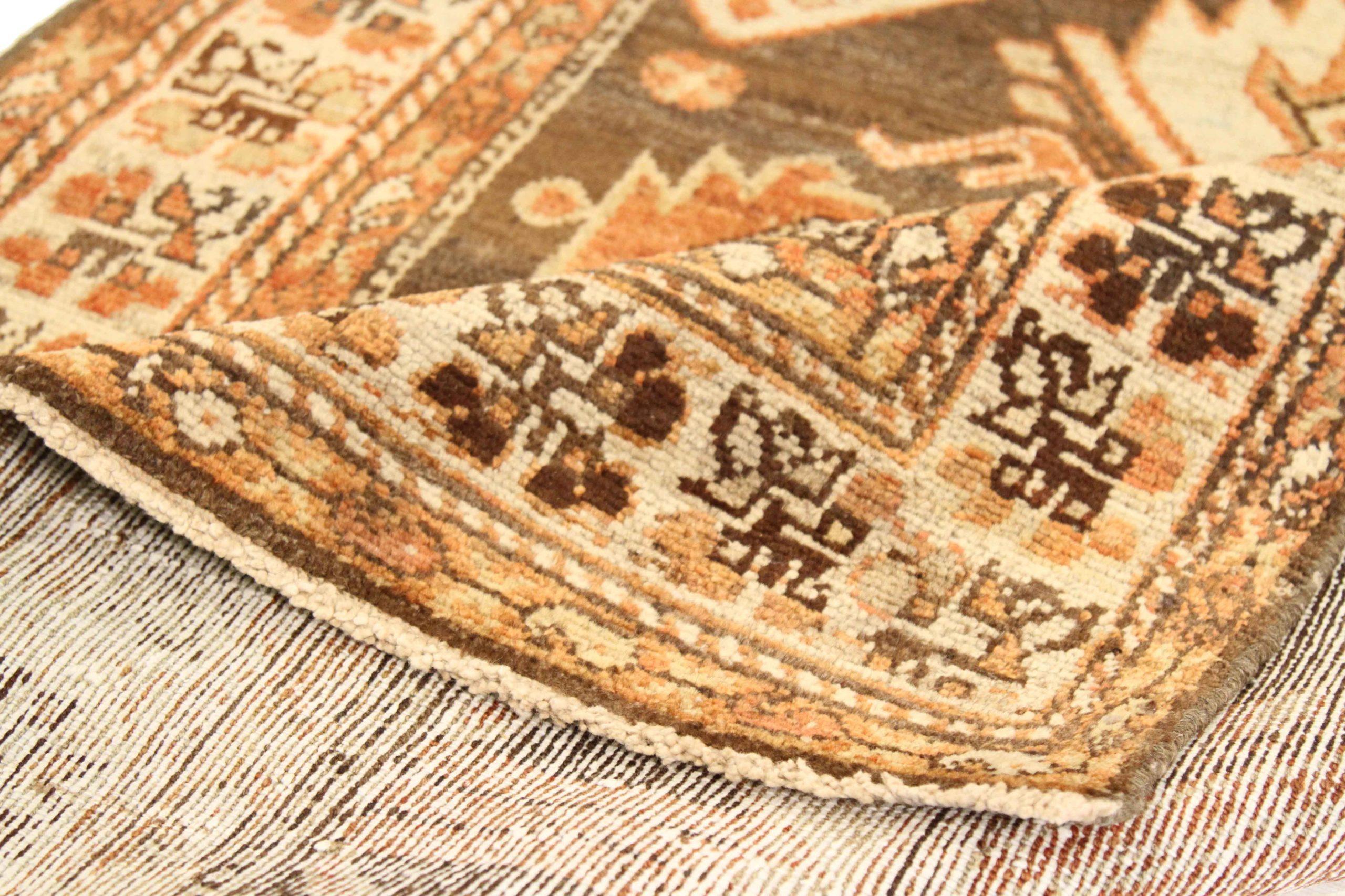 Persischer Saveh Läufer Teppich - Wolle Braun Elfenbein Rot Design - 75569 (Asiatisch) im Angebot