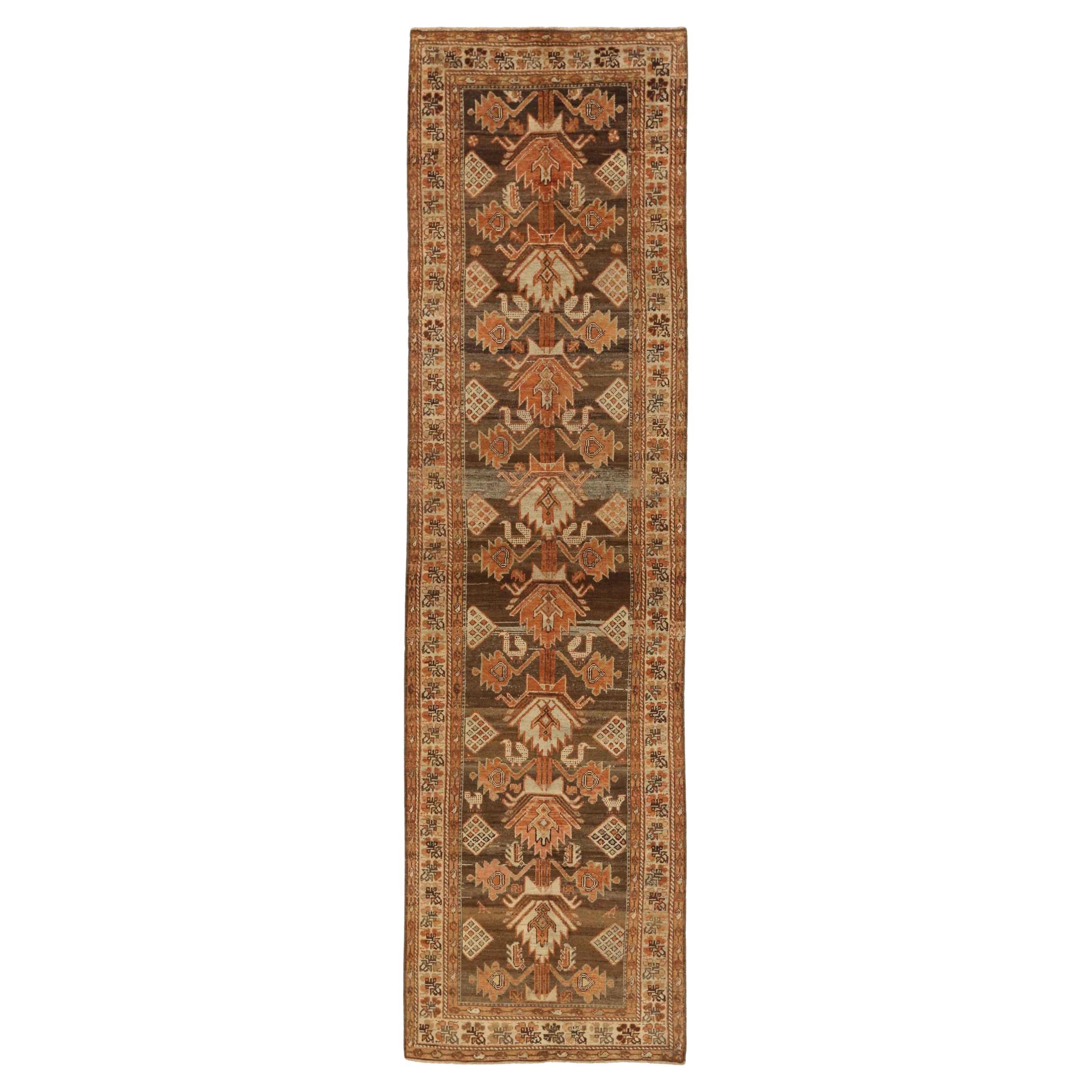 Persischer Saveh Läufer Teppich - Wolle Braun Elfenbein Rot Design - 75569