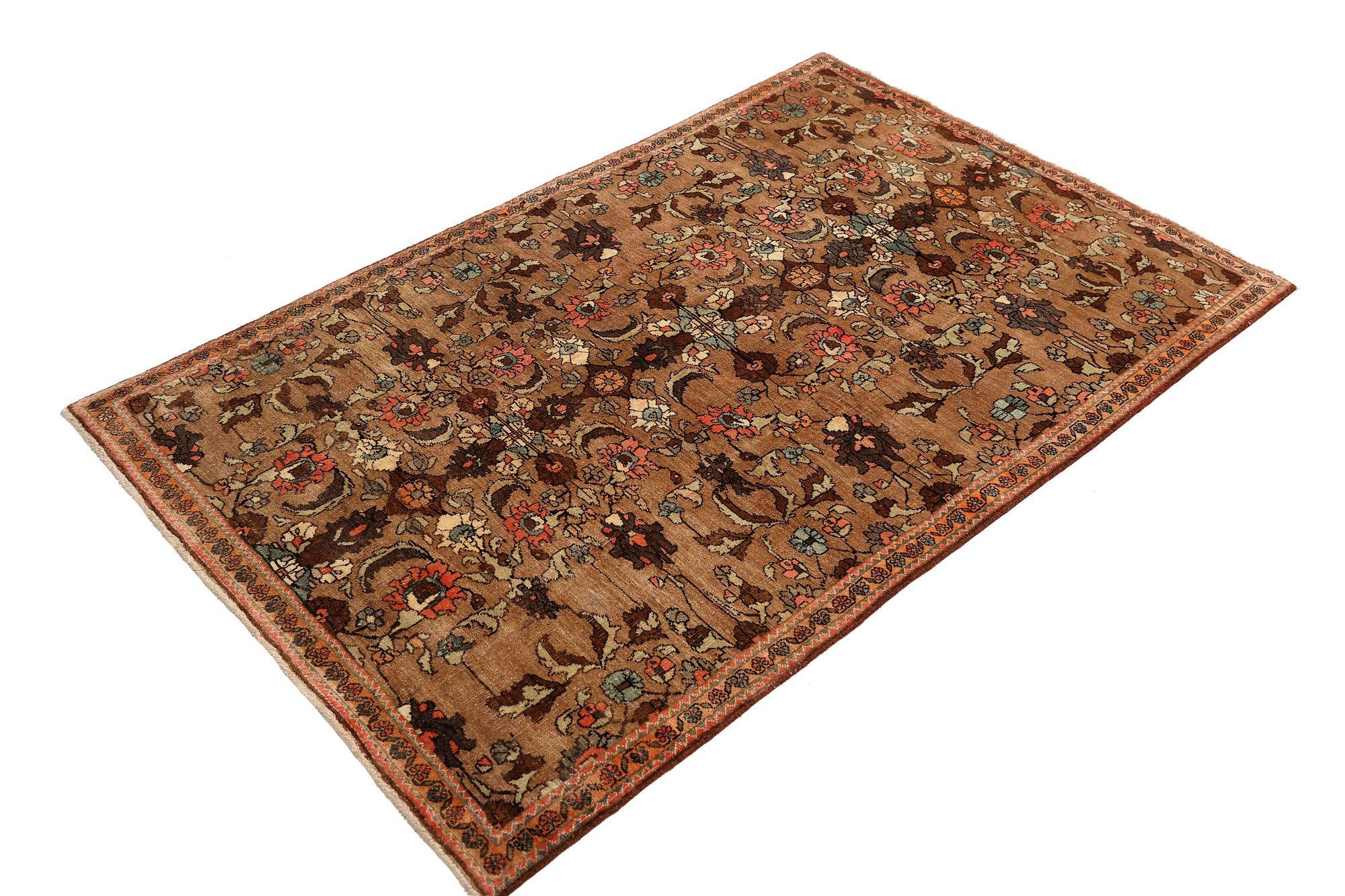 Persische Semnan Teppiche - Wolle Braun Elfenbein Rot Taupe Design - 97954 im Zustand „Hervorragend“ im Angebot in Dallas, TX