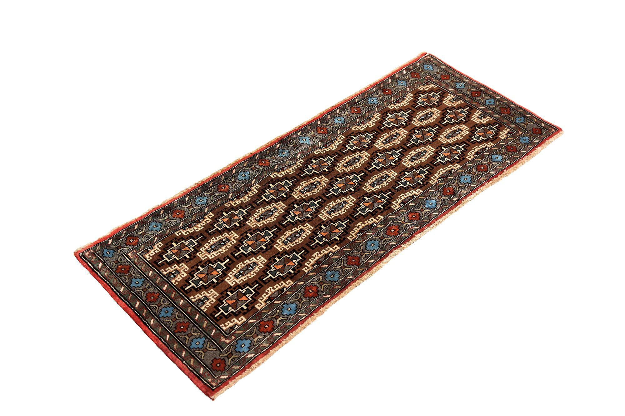 Persischer Semnan Läufer Teppich - Wolle Blau Braun Elfenbein Rot Taupe - 97956 im Zustand „Hervorragend“ im Angebot in Dallas, TX