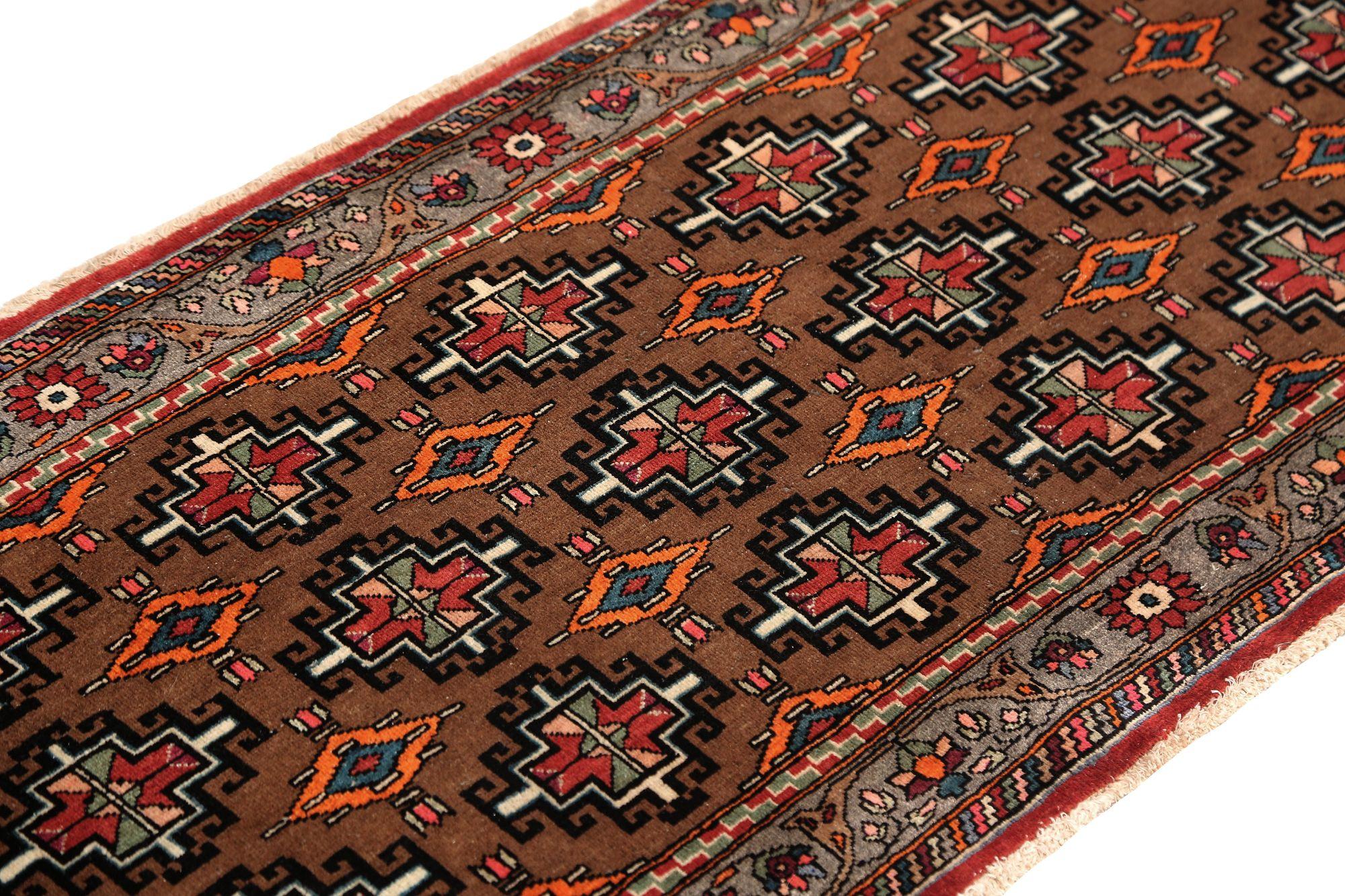 Persischer Semnan Läufer Teppich - Wolle Brown Design - 96948 (20. Jahrhundert) im Angebot