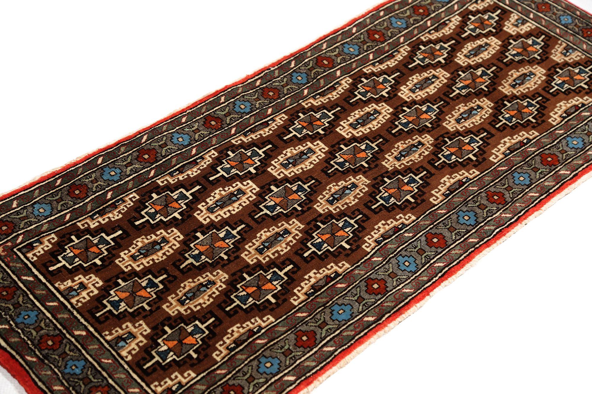Persischer Semnan Läufer Teppich - Wolle Braun Elfenbein Design - 97060 (20. Jahrhundert) im Angebot