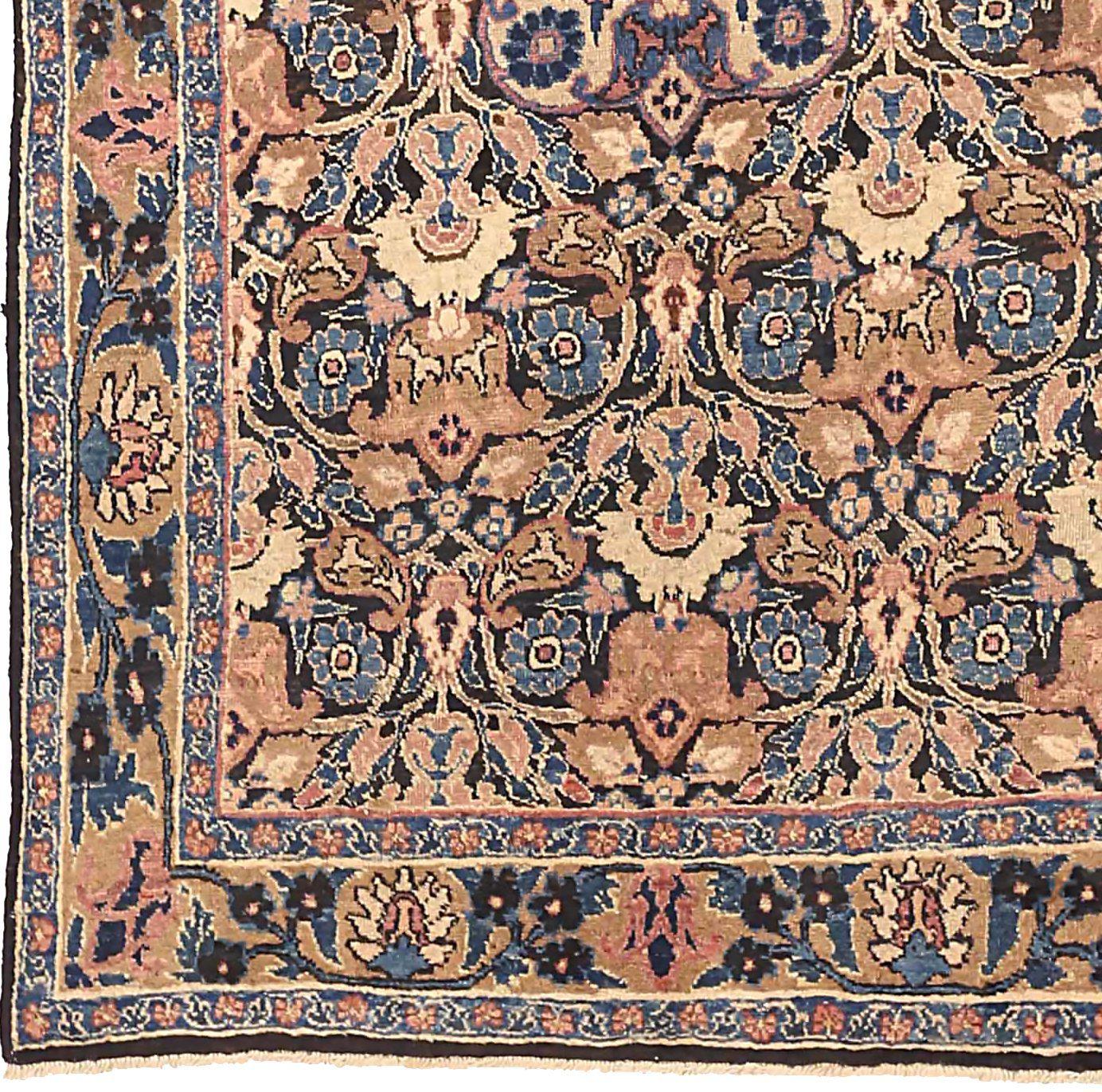 Asiatico Tappeto persiano Semnan Piccolo Circa 1910 - Lana Blu Marrone Rosa 71601 in vendita