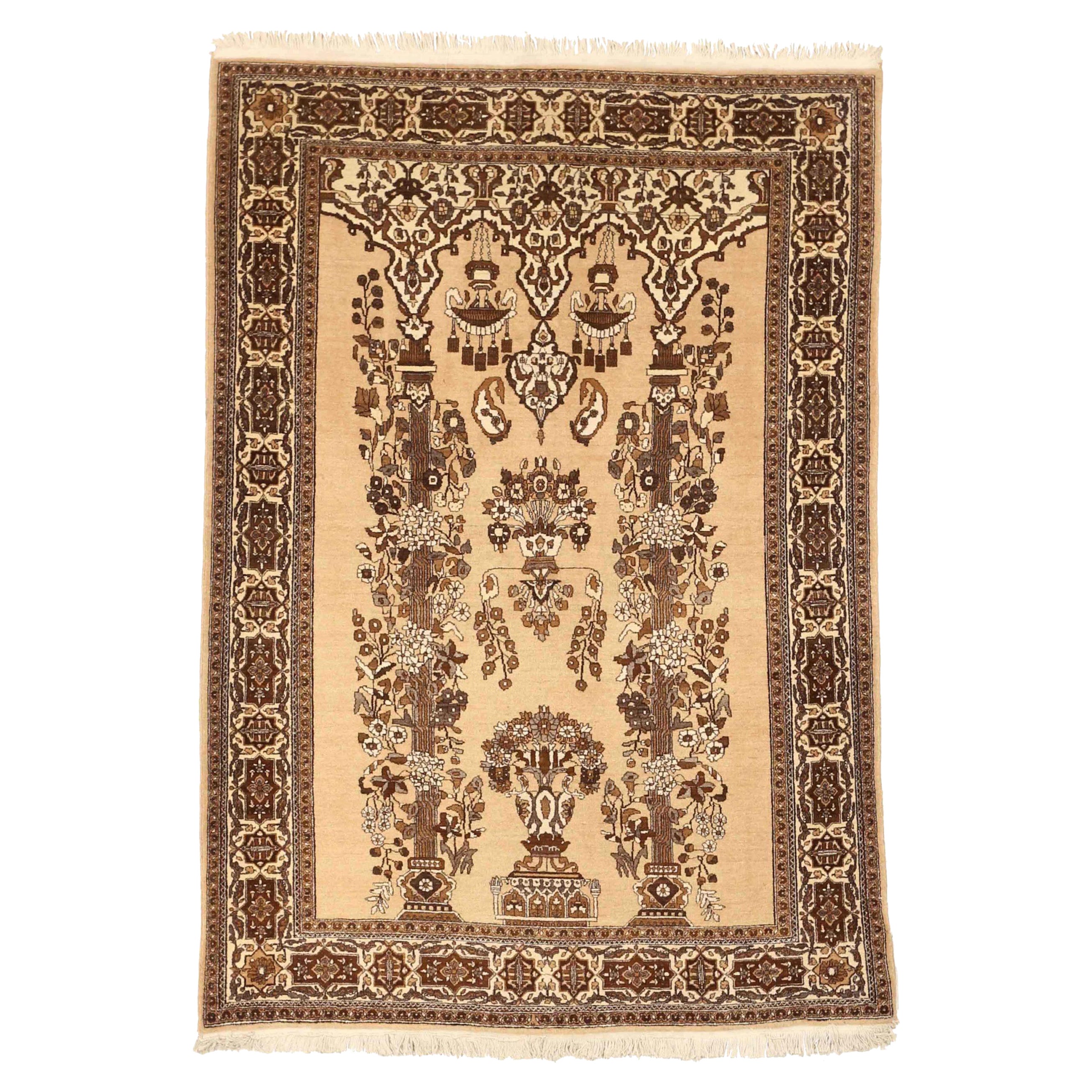 Persischer Semnan Kleiner Teppich CIRCA 1910 - Wolle Braun Elfenbein Design - 75406