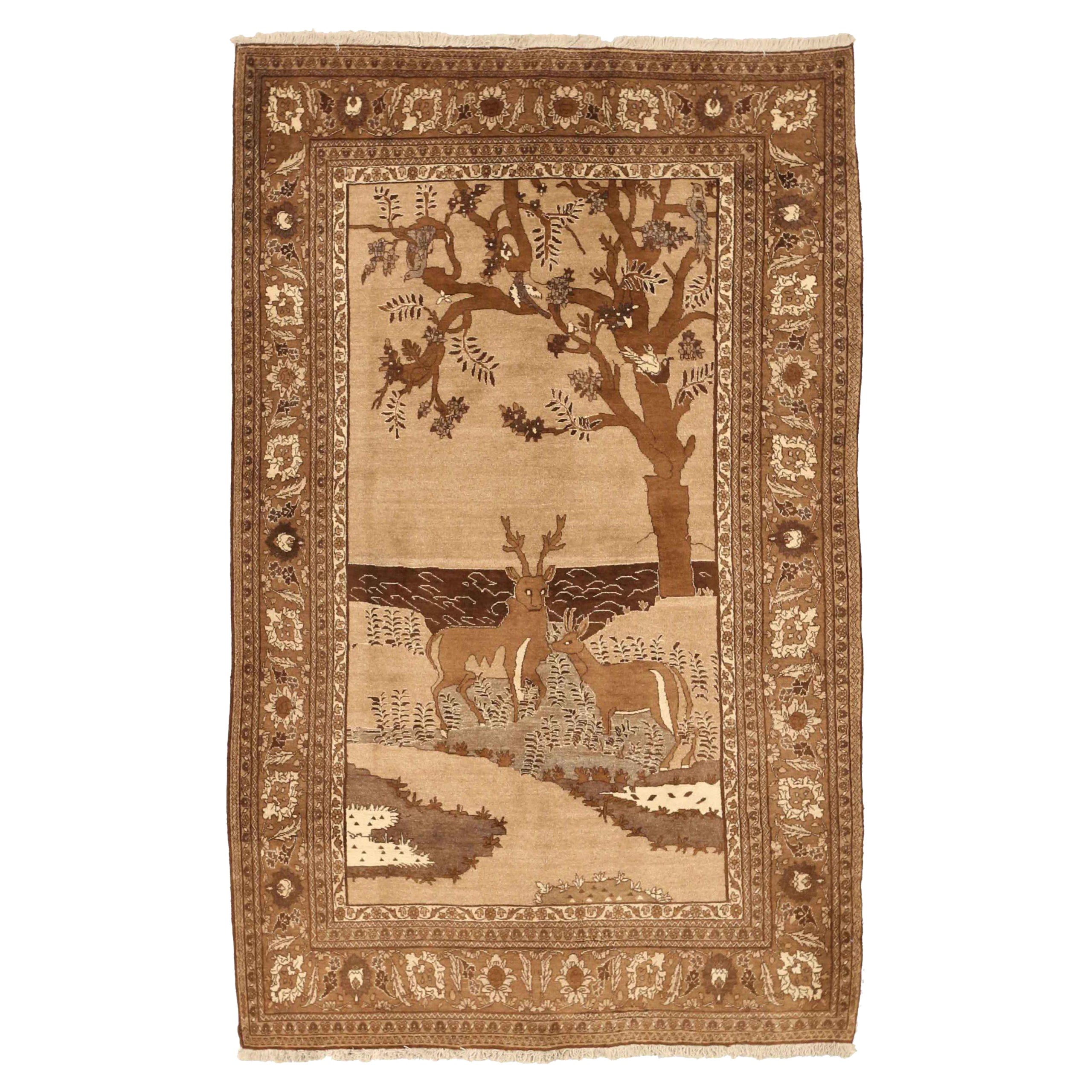 Persischer Semnan Kleiner Teppich CIRCA 1910 - Wolle Braun Elfenbein Design - 75407