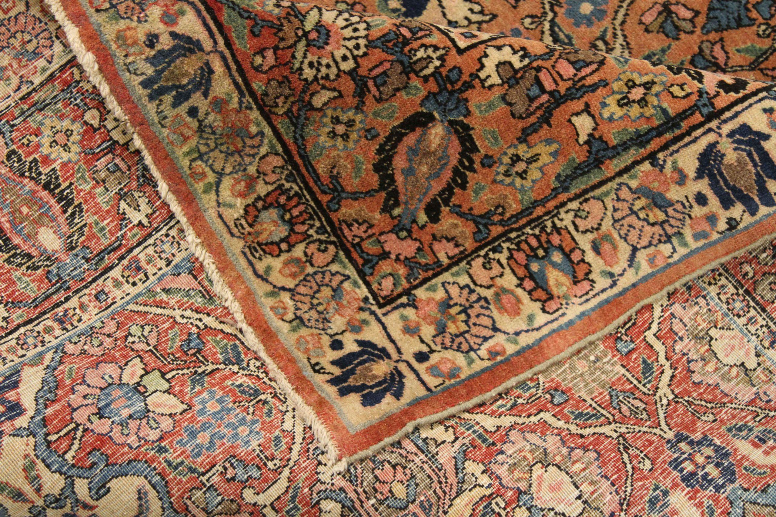 Asiatico Tappeto persiano Semnan Piccolo Circa 1910 - Lana Avorio Blu Navy Rosa 73062 in vendita