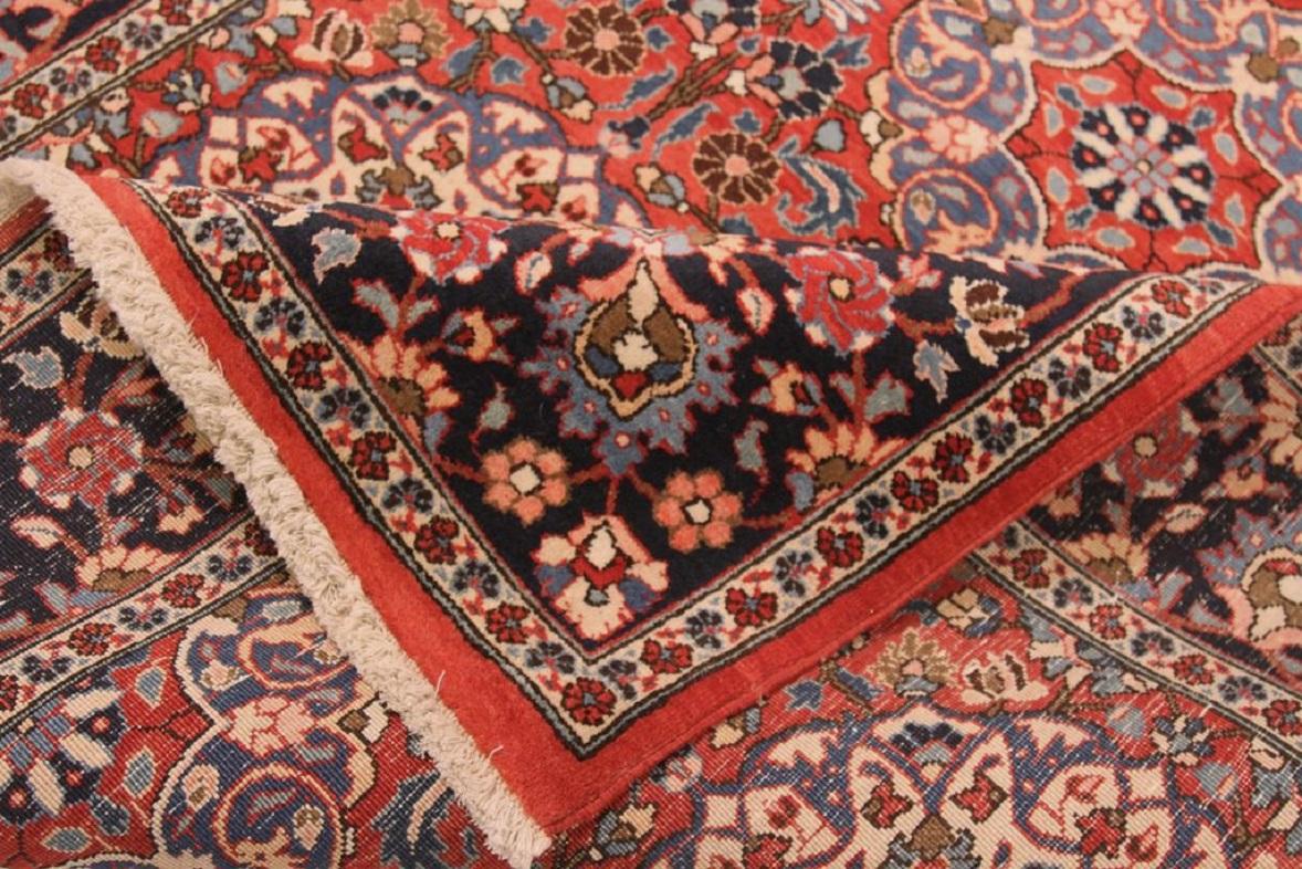 Asiatico Tappeto persiano Semnan Piccolo Circa 1940 - Lana Avorio Blu Navy Rosso 72071 in vendita