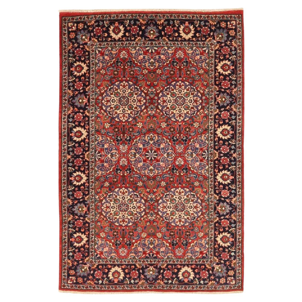 Tappeto persiano Semnan Piccolo Circa 1940 - Lana Avorio Blu Navy Rosso 72071 in vendita