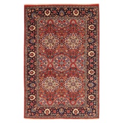 Persian Semnan Small Rug Circa 1940 - Wool Ivory Navy Blue Red 72071